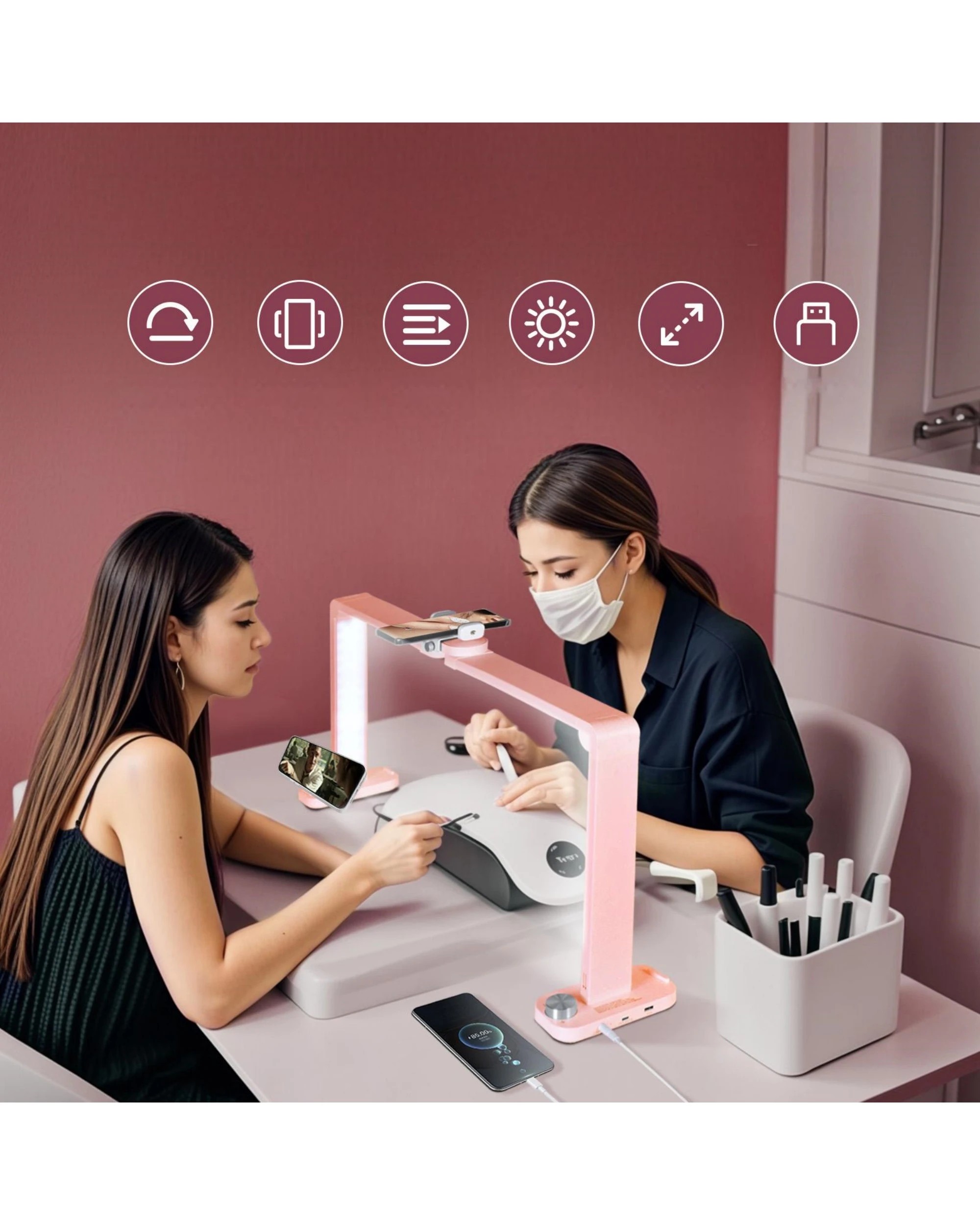 8 Advwin Foldable Nail Tech Lamp for Desk - Pink, 8 of 8