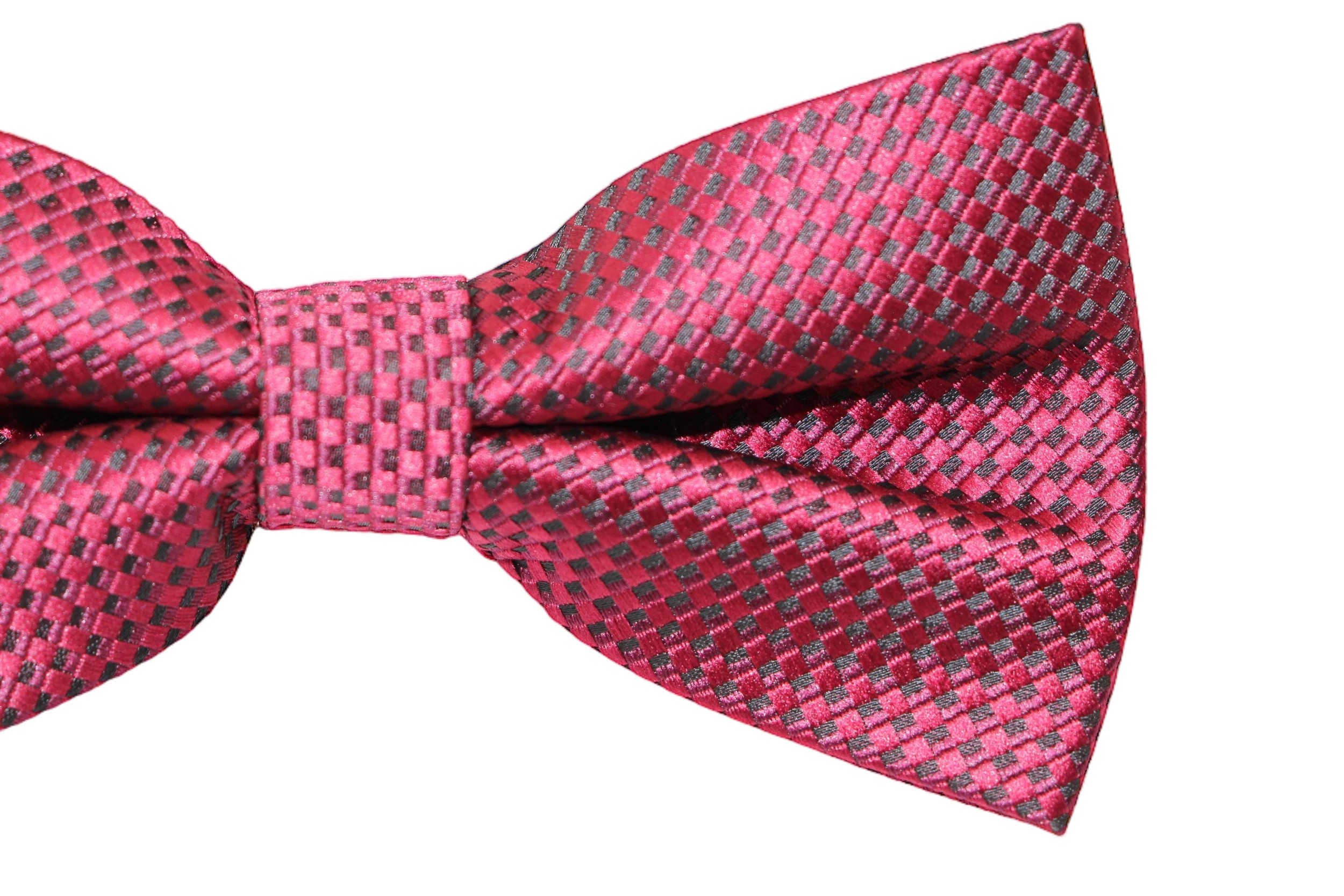 2 Zasel Mens Quality Dark Red Checkered Patterned Bow Tie - Red, 2 of 3