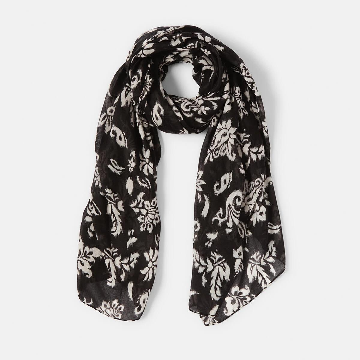 1 Large Lightweight Scarf FLORAL IKAT BLACK, 1 of 3