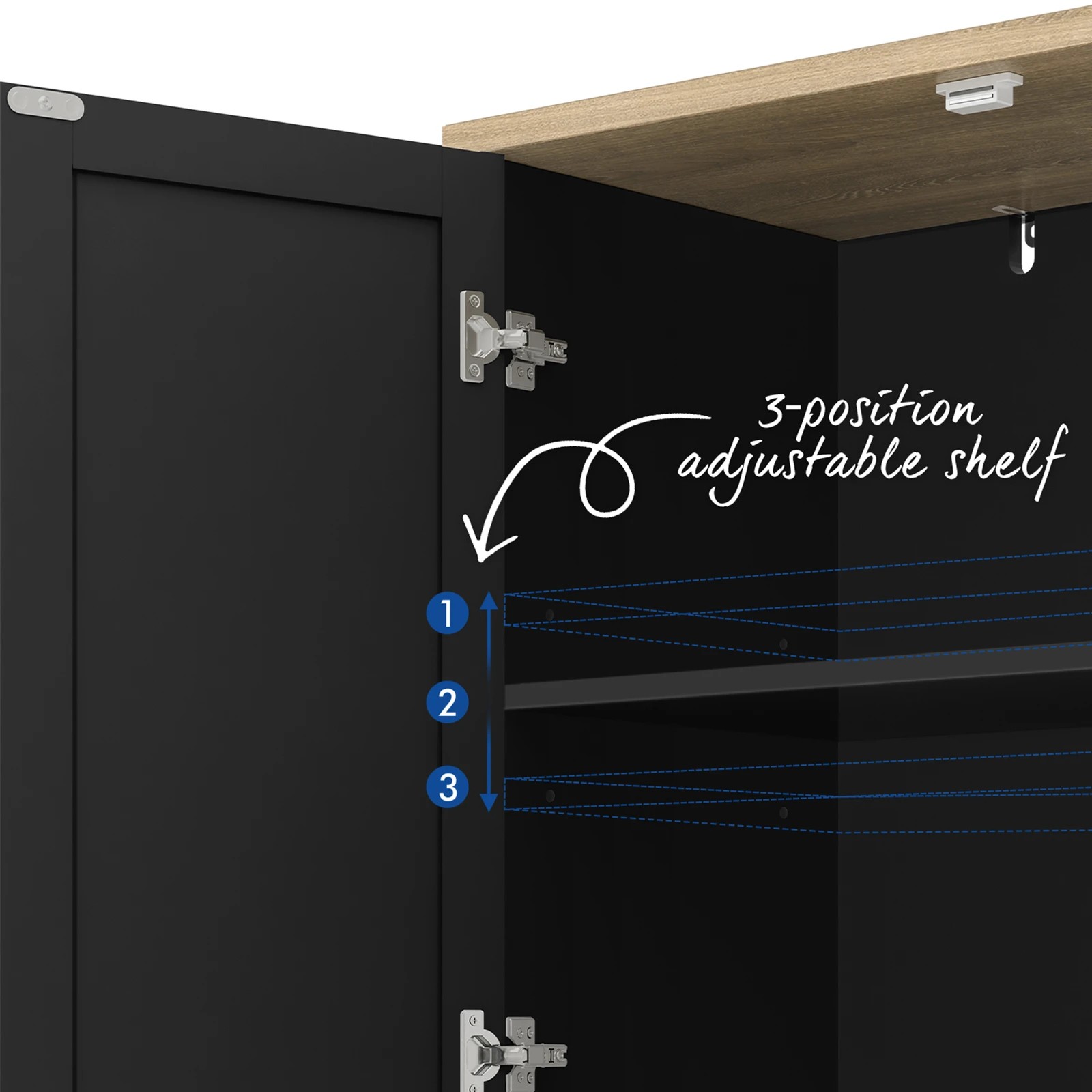 8 Alfordson 3 Doors Buffet Sideboard Cupboard Cabinet Pantry Storage - Black, 8 of 9