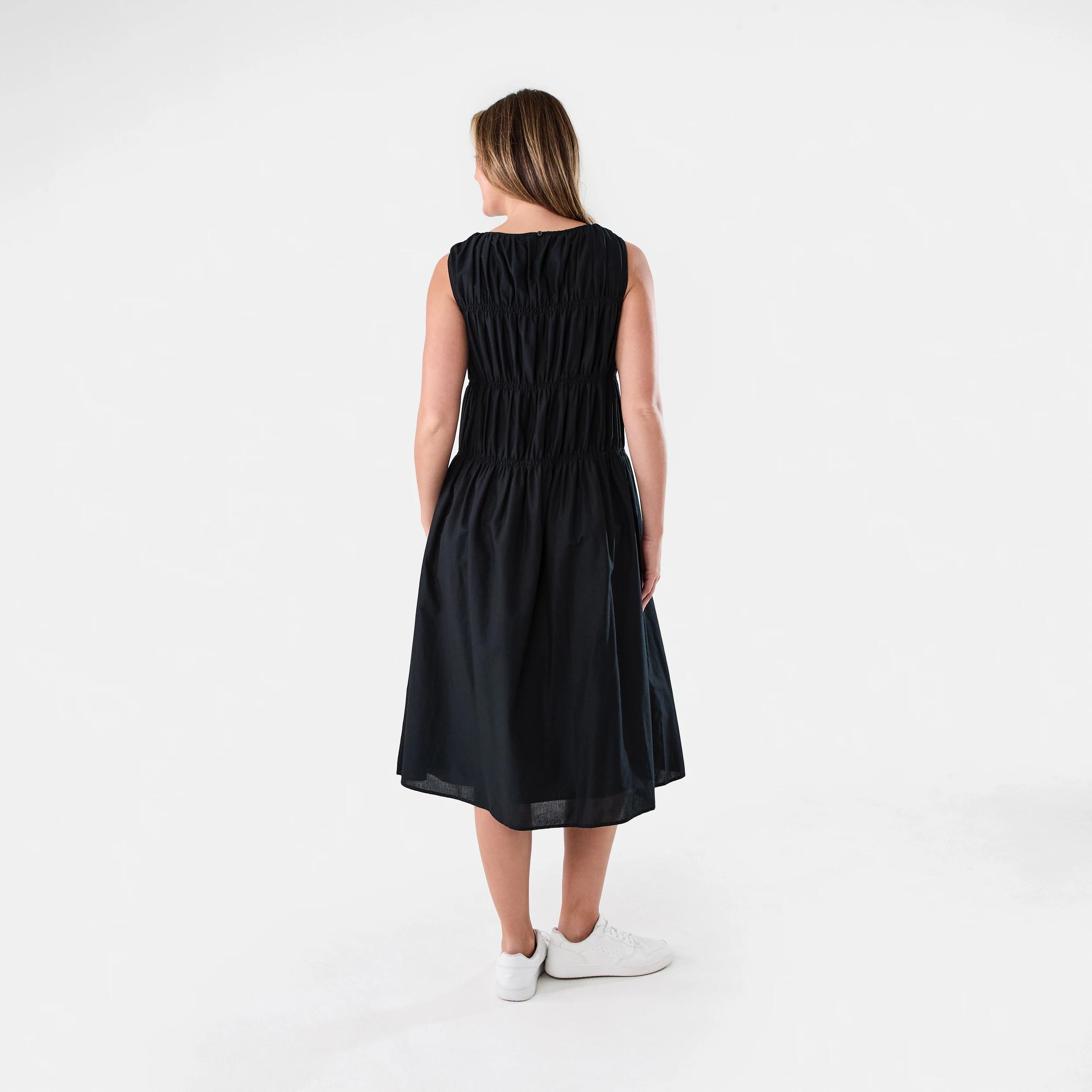 3 Sleeveless Cotton Shirred Midi Dress Black, 3 of 6