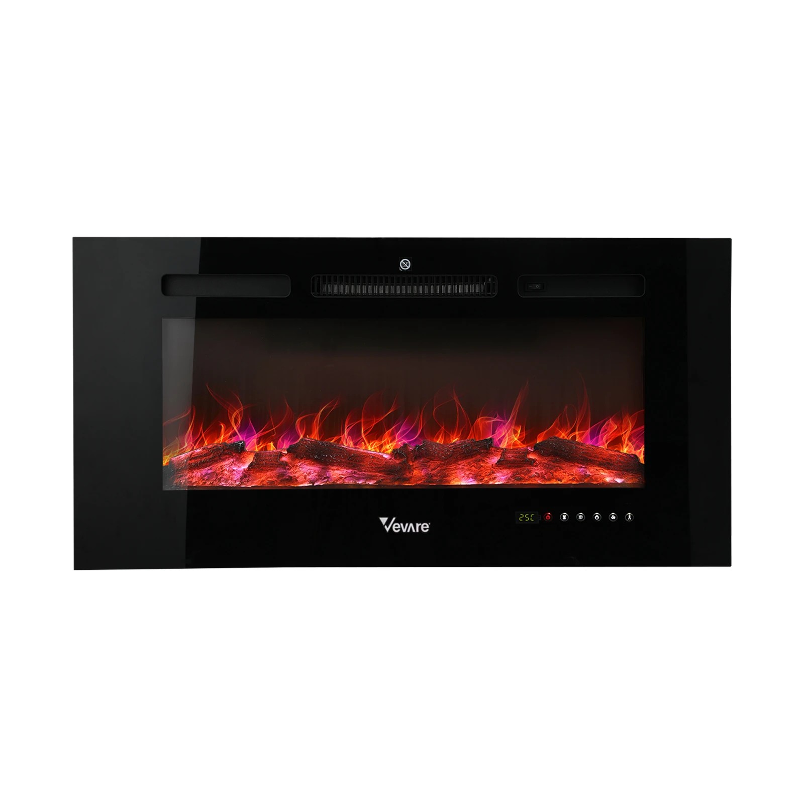 1 Vevare Electric Fireplace Heater Wall Mounted 3D Flame Effect Indoor 2000W - Black, 1 of 5