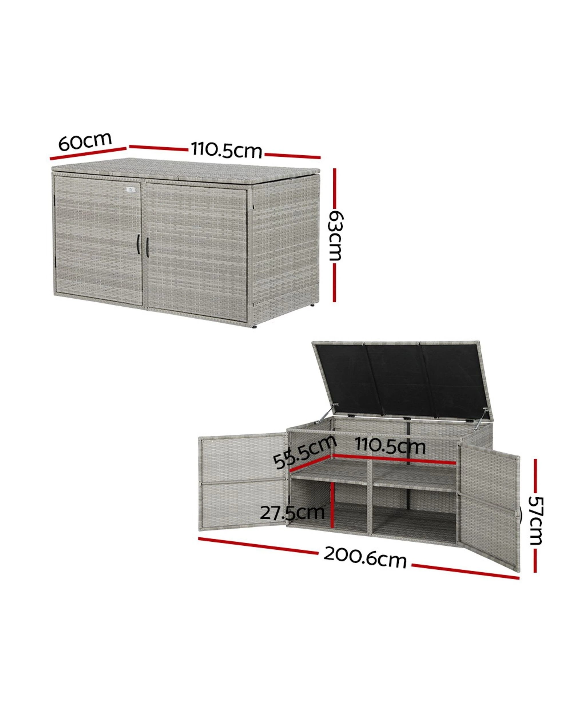 3 Gardeon Outdoor Storage Cabinet Box Deck Wicker Shelf Chest Garden Shed Tools - Grey, 3 of 7