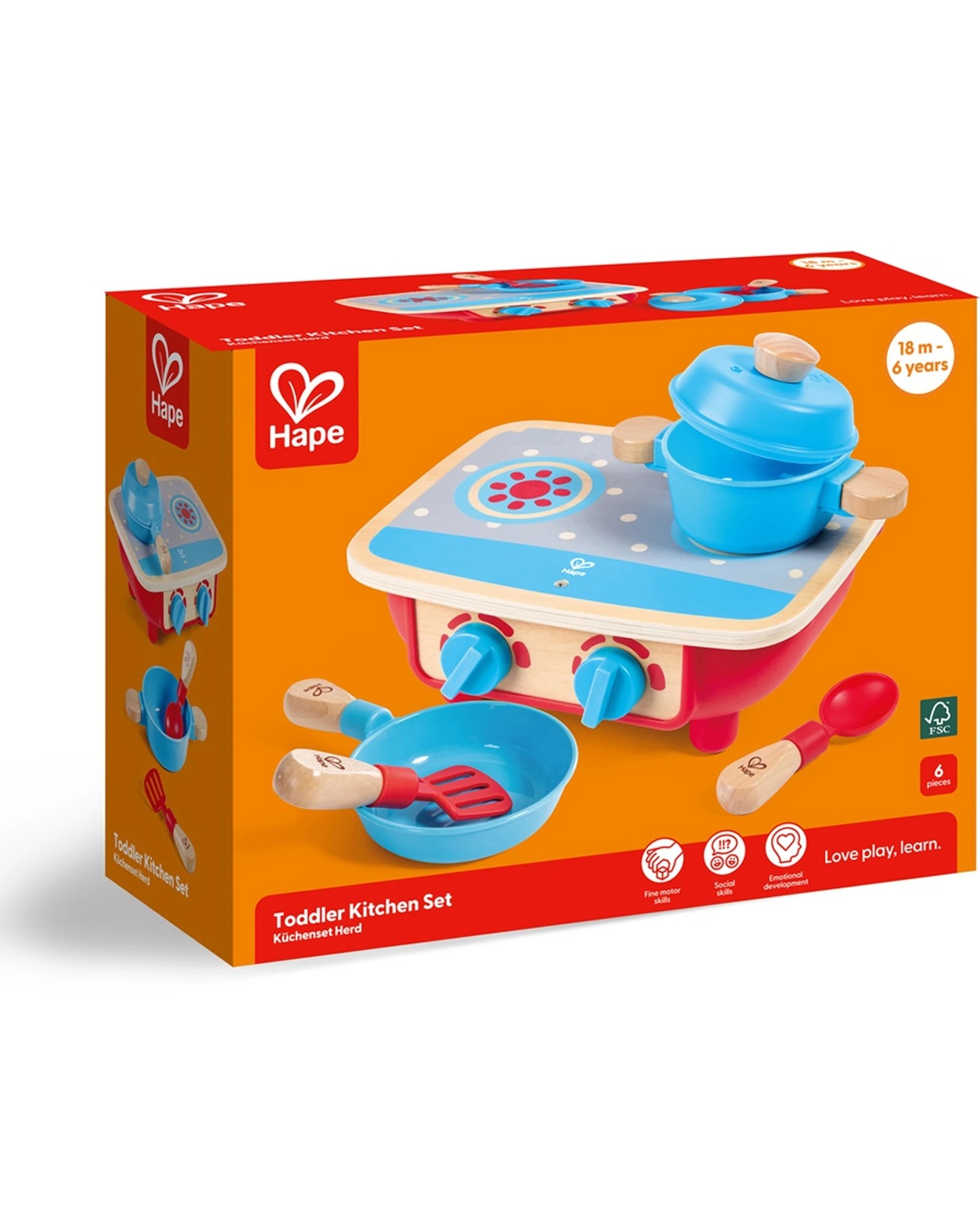 2 Hape Toddler Kitchen Set Wooden Stove Pot Pan Spoon Spatula Knobs - Multi, 2 of 4