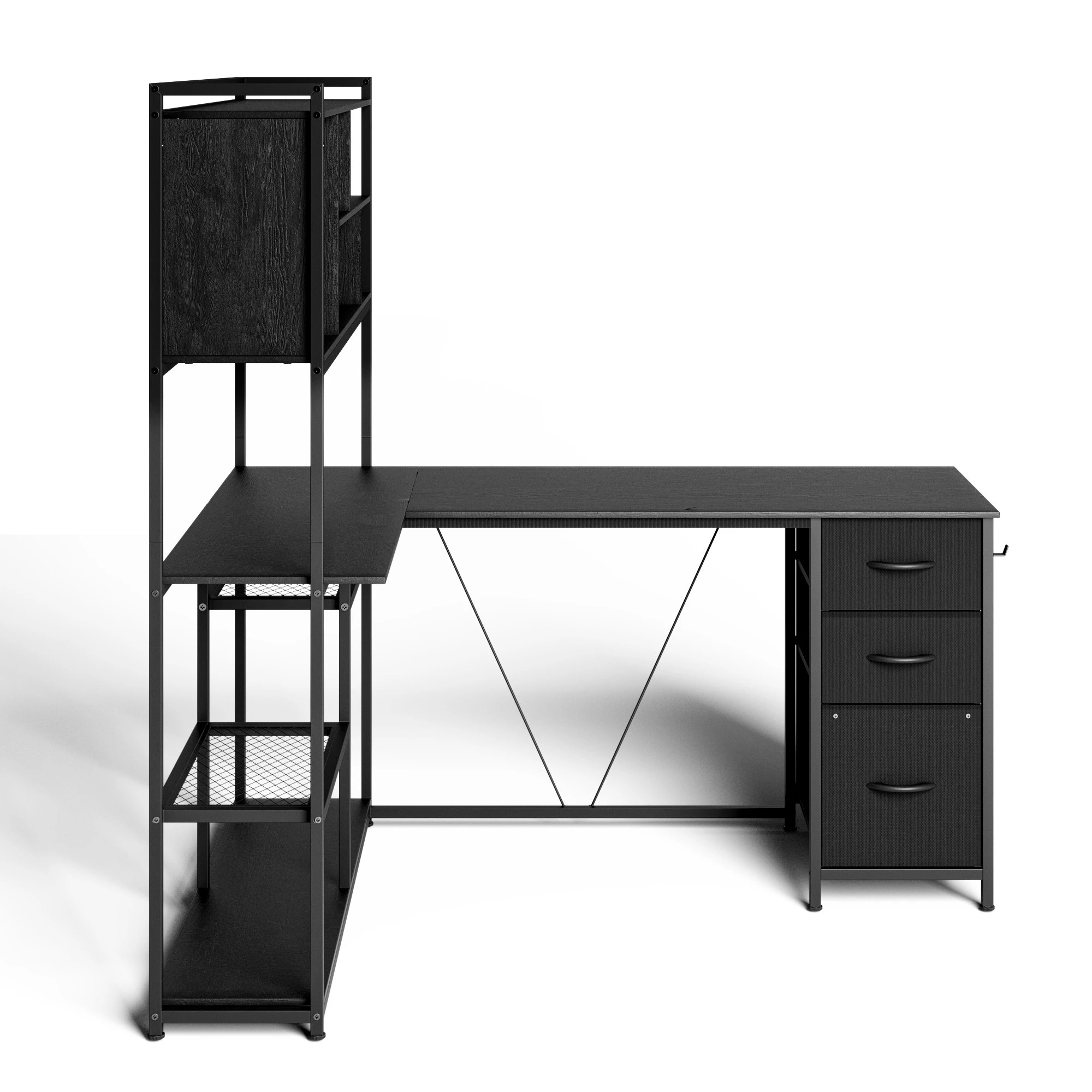 4 Advwin L Shaped Gaming Desk With Led Lights Reversible 148cm Computer Desk With 3 Drawers And Bookshelf, 4 of 8