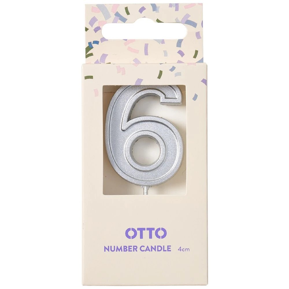 1 Otto Candle Number 6 Silver, 1 of 2