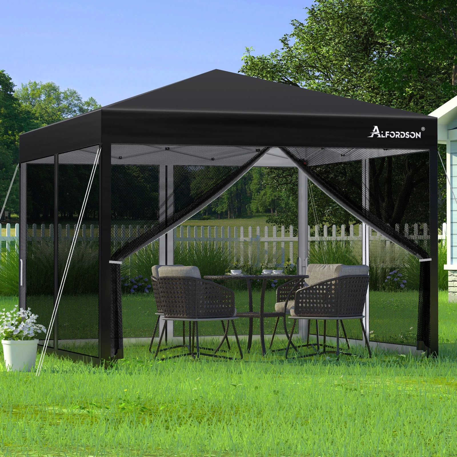 2 Alfordson Pop Up Marquee Outdoor Tent Mesh Wall 3x3m Gazebo - Black, 2 of 10