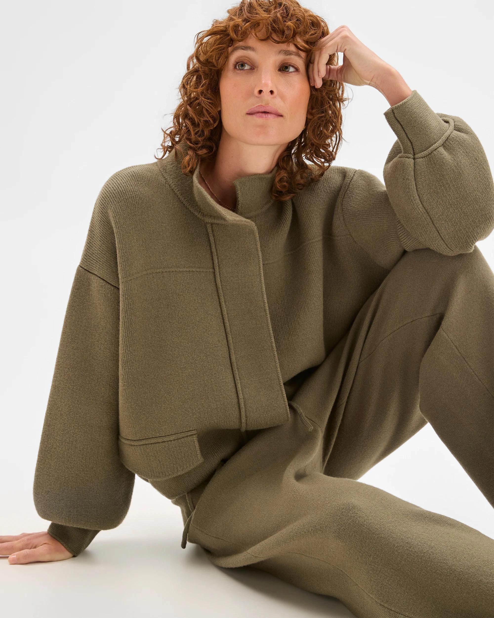 1 Target Woman Clean Knit Button Through Bomber Jacket DUSTY OLIVE, 1 of 7