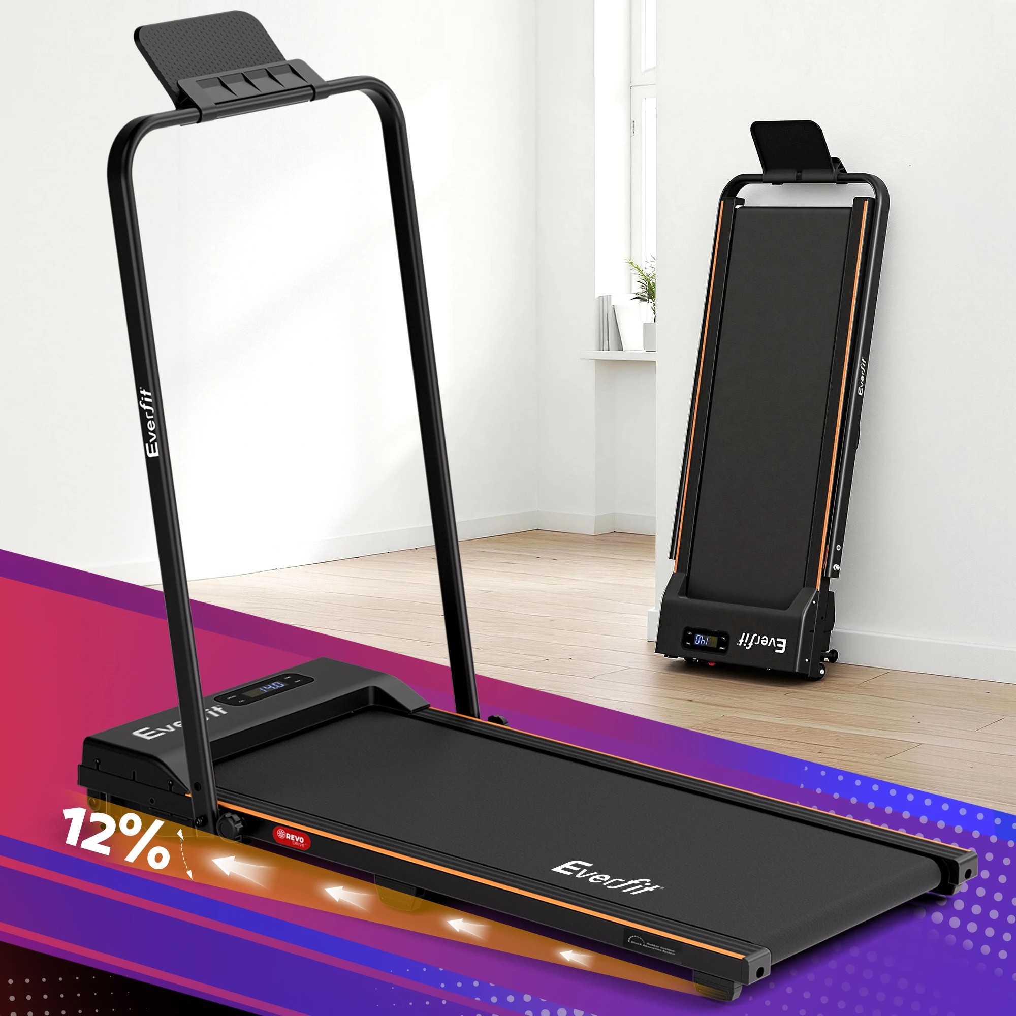 2 Everfit 3 in 1 Walking Pad Treadmill 12% Incline Under Desk Foldable Treadmills for Home 38cm - Multi, 2 of 9