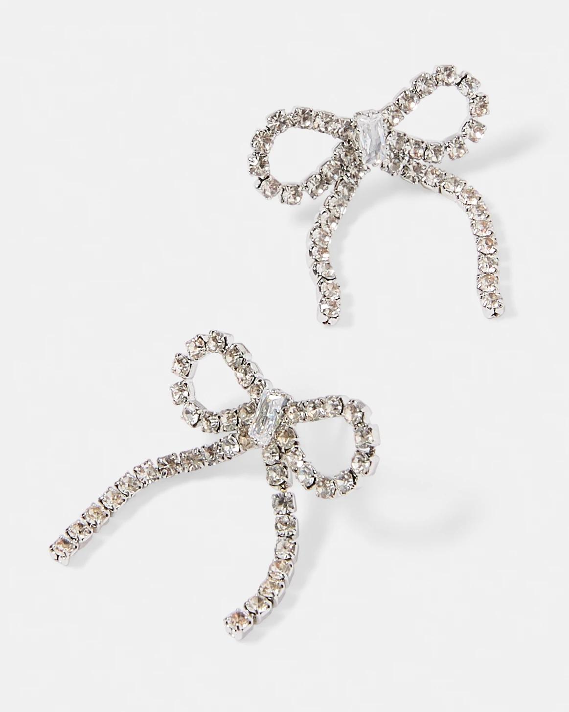 3 Studded Bow Earrings - Silver Tone SILVER, 3 of 5