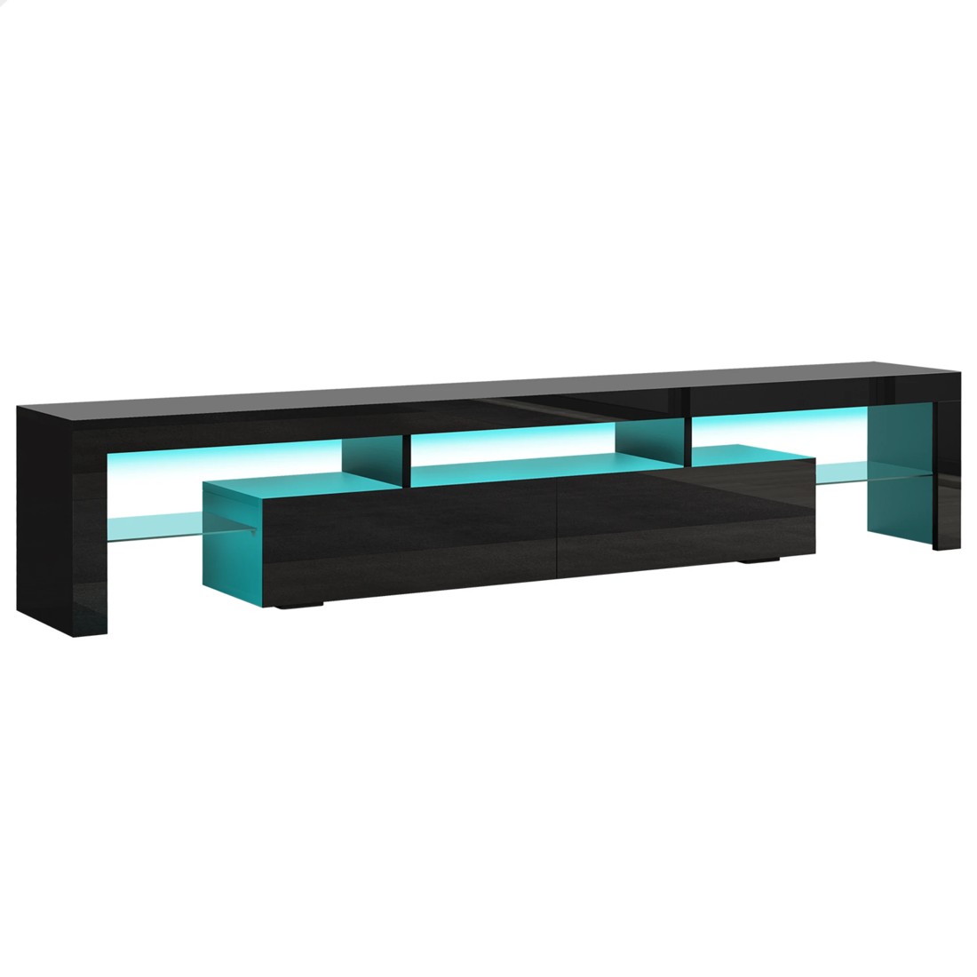 1 Alfordson Entertainment Unit 200cm TV Stand LED Light Storage Gloss - Black, 1 of 10