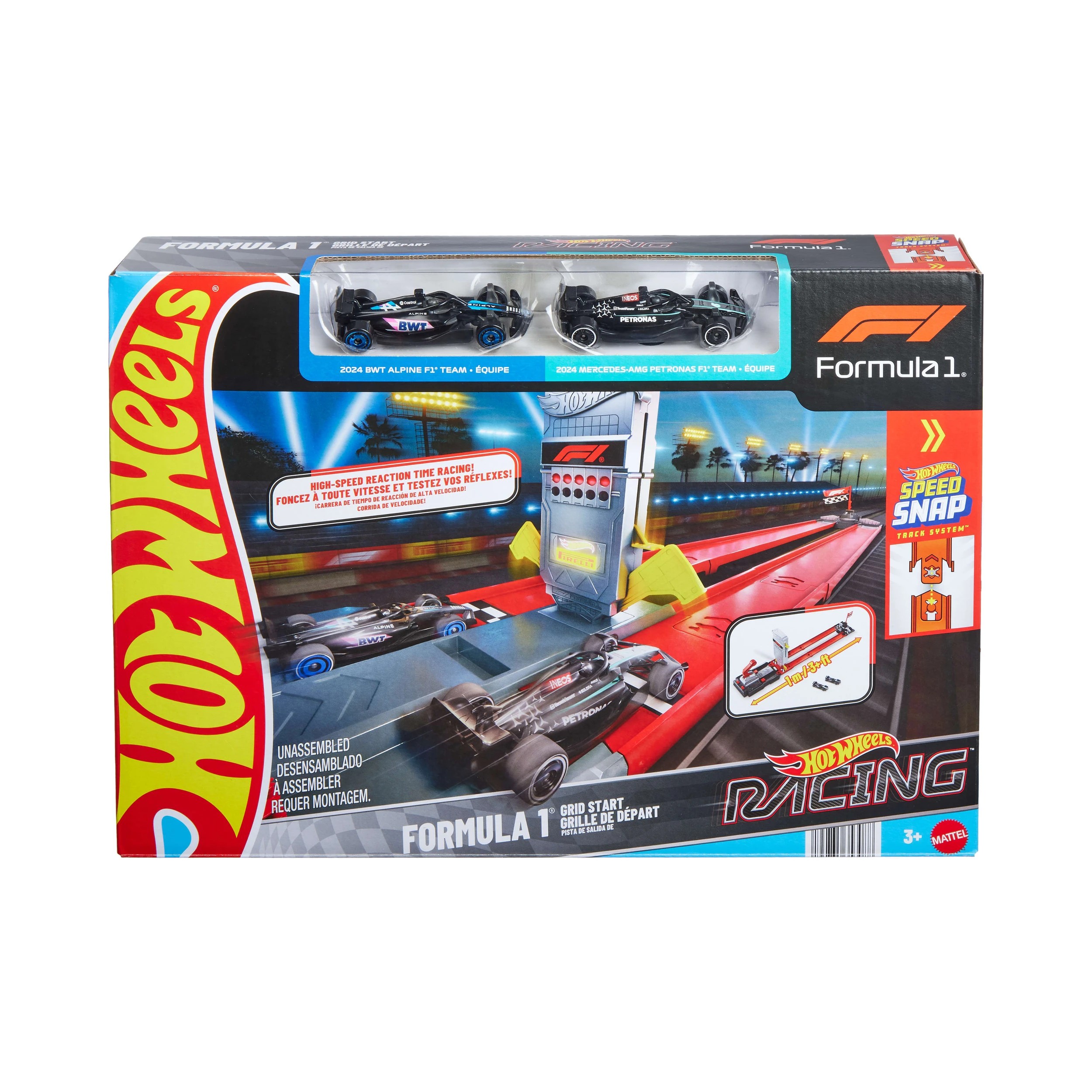 1 Hot Wheels Racing Formula 1 Grid Start Track Set & 2 Die-Cast F1 Cars in 1:64 Scale, 1 of 6
