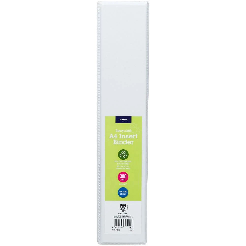 2 J.Burrows Insert Binder A4 4 D-Ring 38mm White, 2 of 6