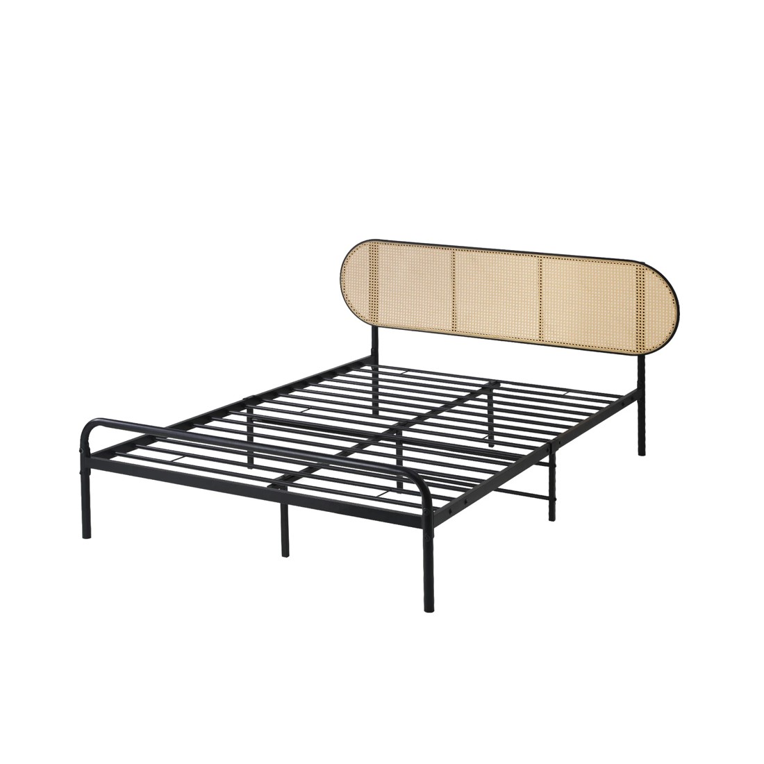 7 Oikiture Bed Frame King Single Metal Base Platform With Rattan Headboard
 - Black, 7 of 9