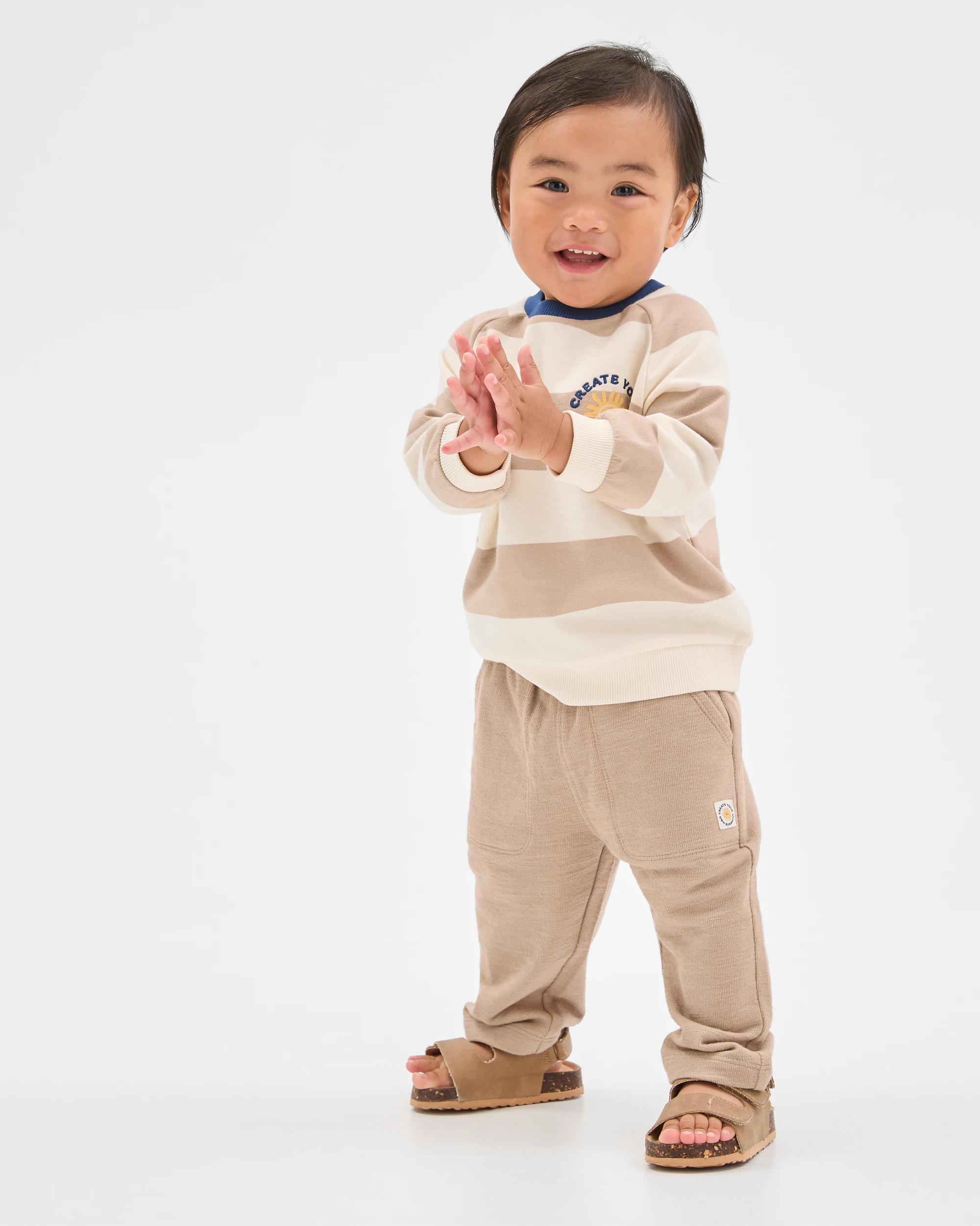 1 Target Baby Baby Organic Cotton Jumper & Pants 2 Piece Set STRIPE TAUPE, 1 of 6