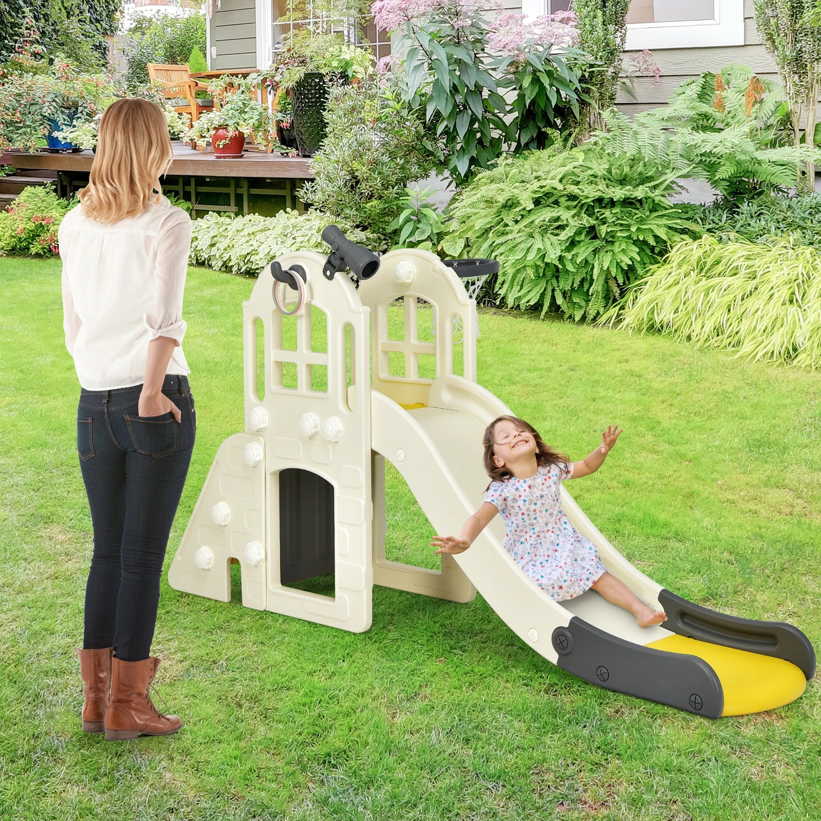 2 Costway Slide Sets Climber Tunnel House Indoor Play Center - Yellow, 2 of 2