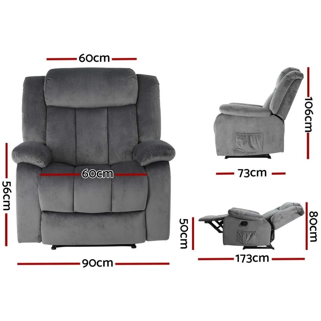 4 Artiss Recliner Chair Electric Massage Heated Chair - Grey, 4 of 6