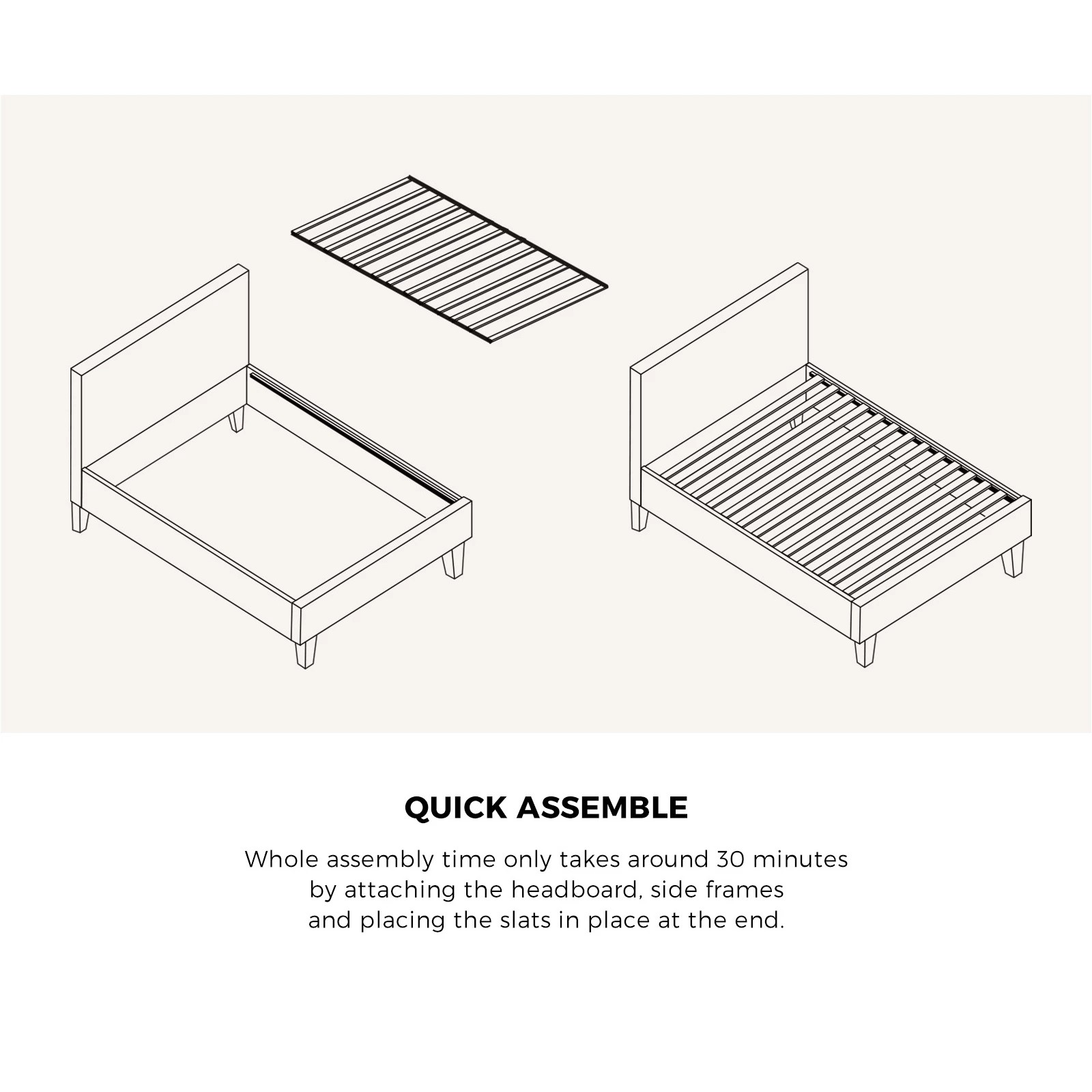 6 Oikiture Bed Frame Single Size Boucle - White, 6 of 10