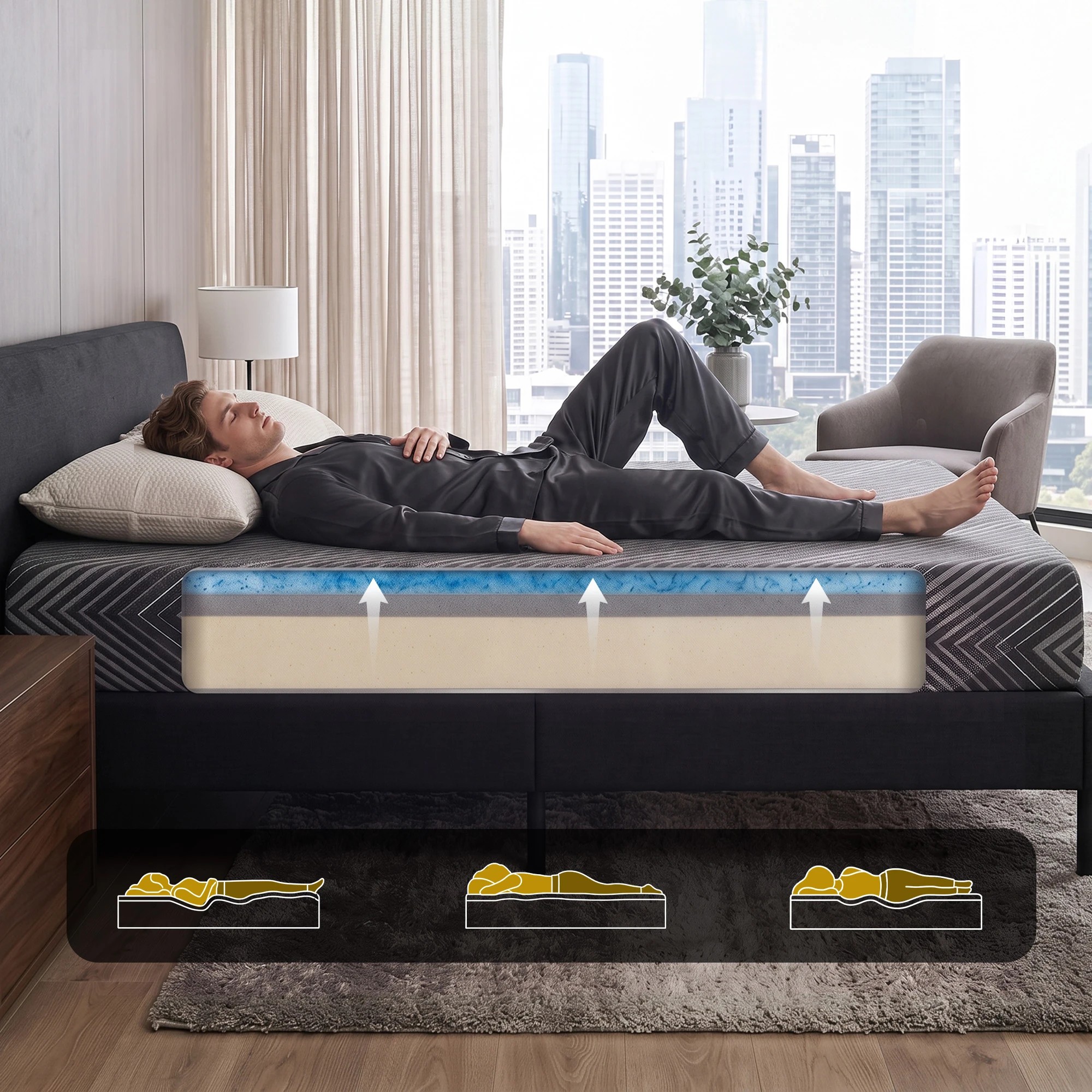 6 Giselle Bedding 25cm Memory Foam Mattress Gel Infused Foam Removable Cover - King Single Bed - Multi, 6 of 9