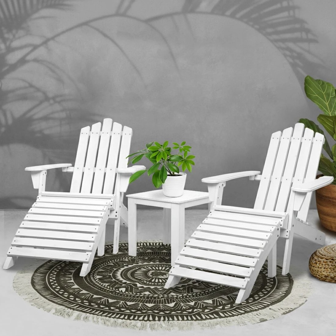 6 Gardeon 5PC Adirondack Outdoor Table and Chairs Wooden Sun Lounge Patio - White, 6 of 6