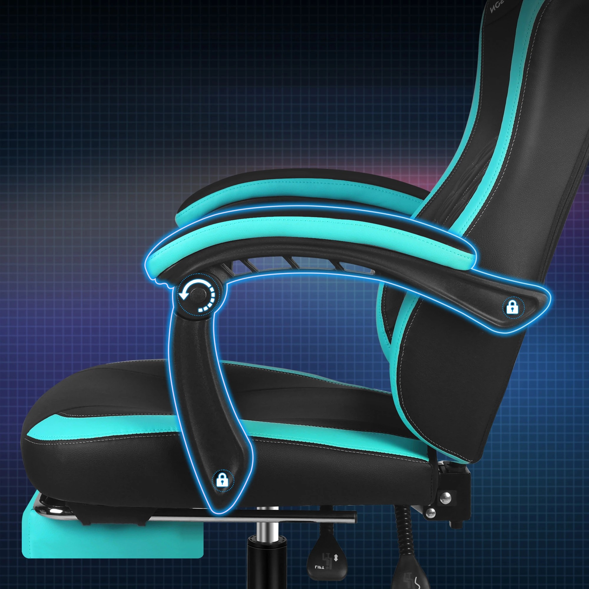 6 Alfordson Gaming Office Chair Ergonomic Computer Footrest Leather - Cyan, 6 of 9