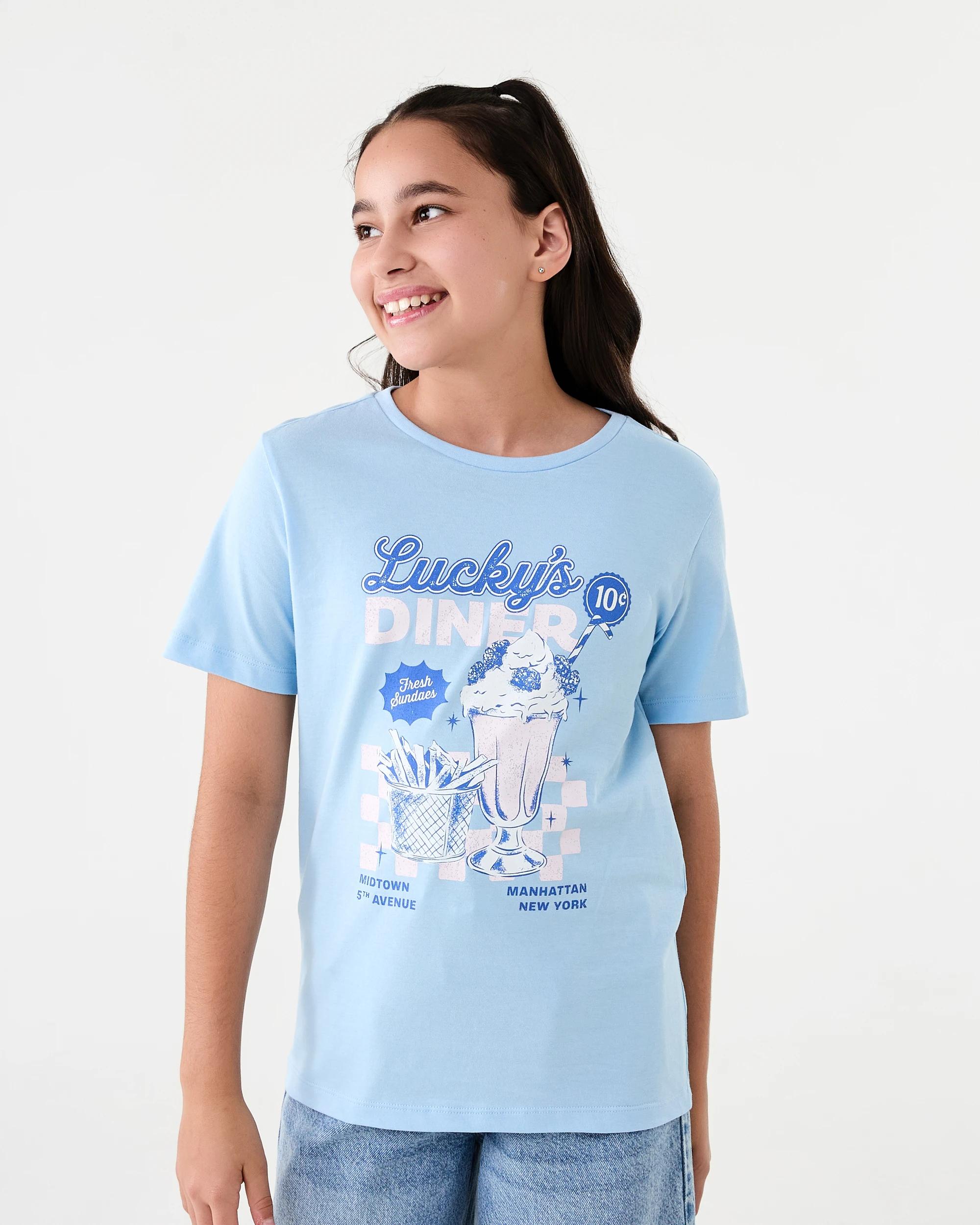 1 Short Sleeve Printed T-shirt Blue Food, 1 of 7