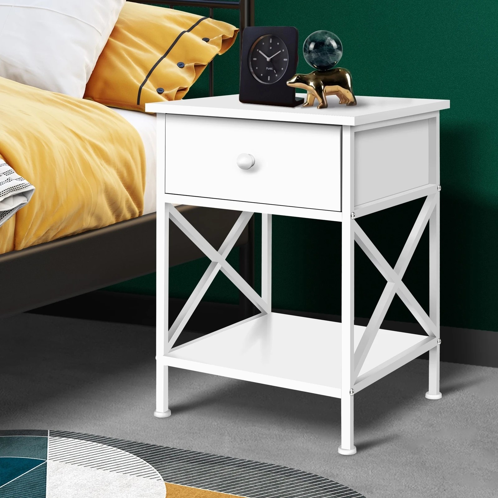 7 Alfordson 2x Bedside Table Retro Nightstand 1 Drawer - White, 7 of 9