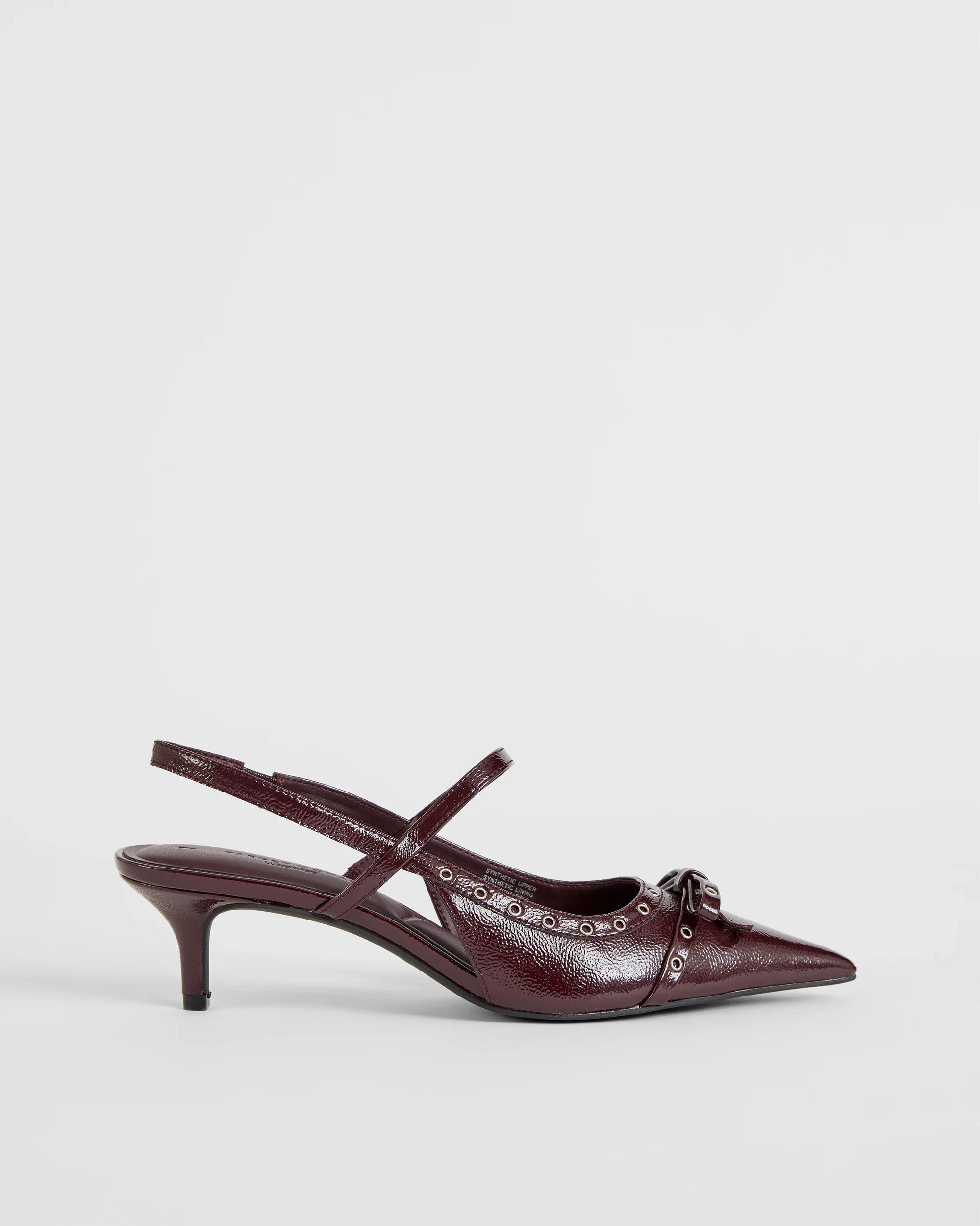 1 Target Woman Eyelet Sling Back Kitten Heel BURGUNDY PATENT, 1 of 3