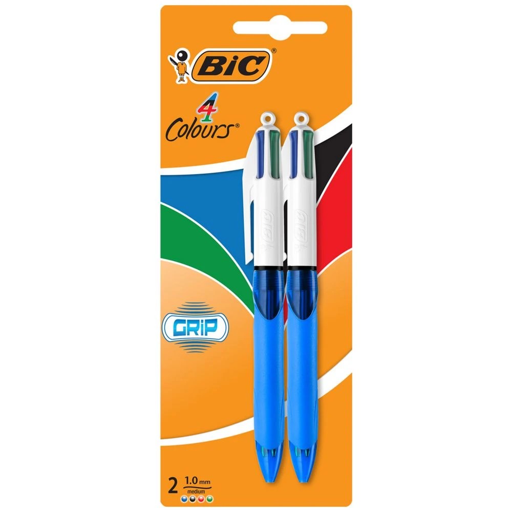 1 BIC 4 Colours Grip Retractable Ballpoint Pen 1mm 2 Pack, 1 of 6