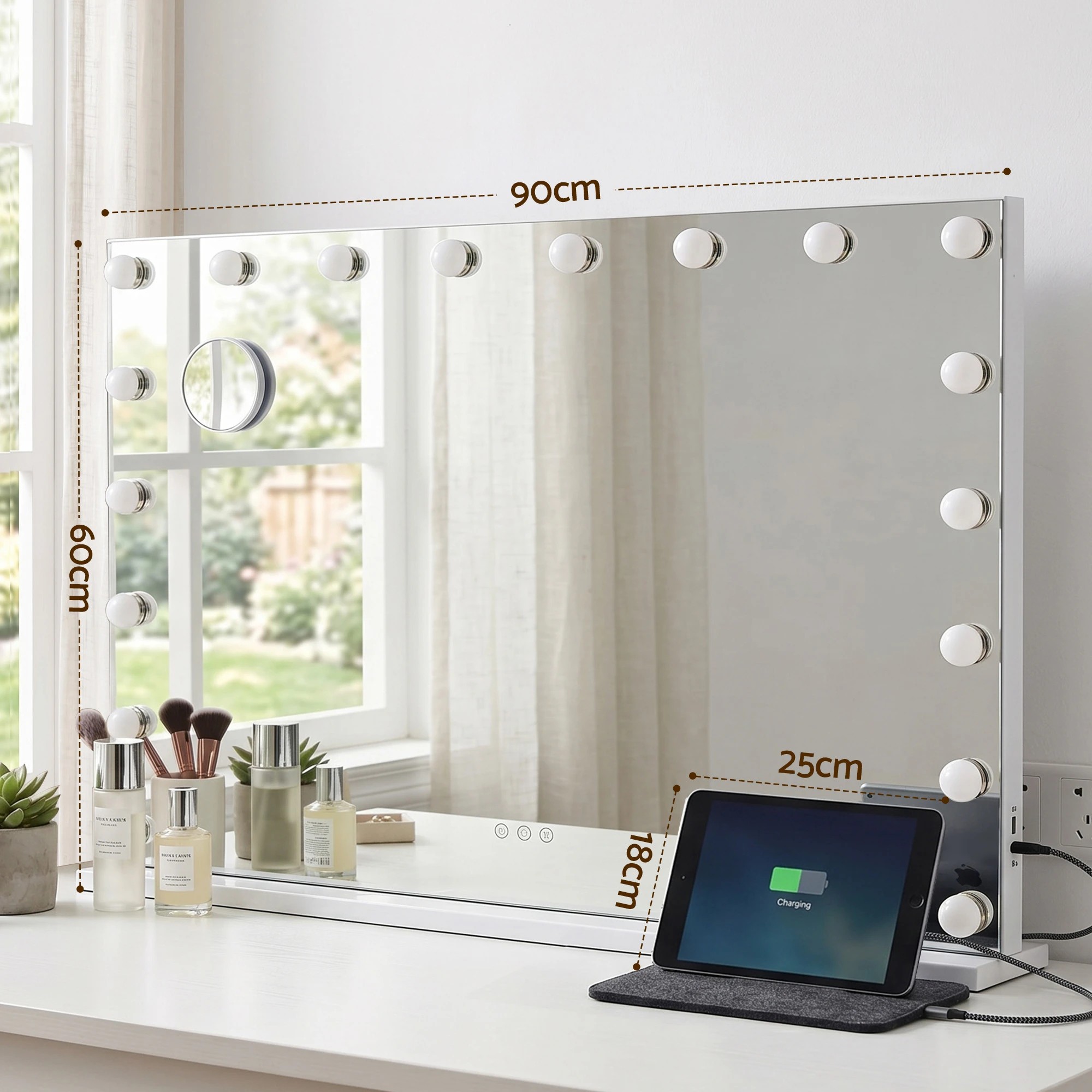 7 Embellir 90x60cm Makeup Mirror Large Hollywood Vanity Mirror with 18 Dimmable LED Bulbs - White, 7 of 8