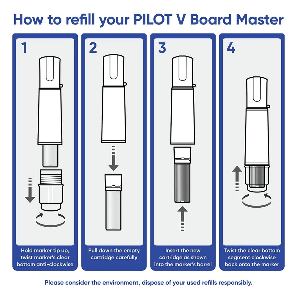 7 PILOT V Board Whiteboard Marker Chisel Black 4 Pack + Refill, 7 of 8