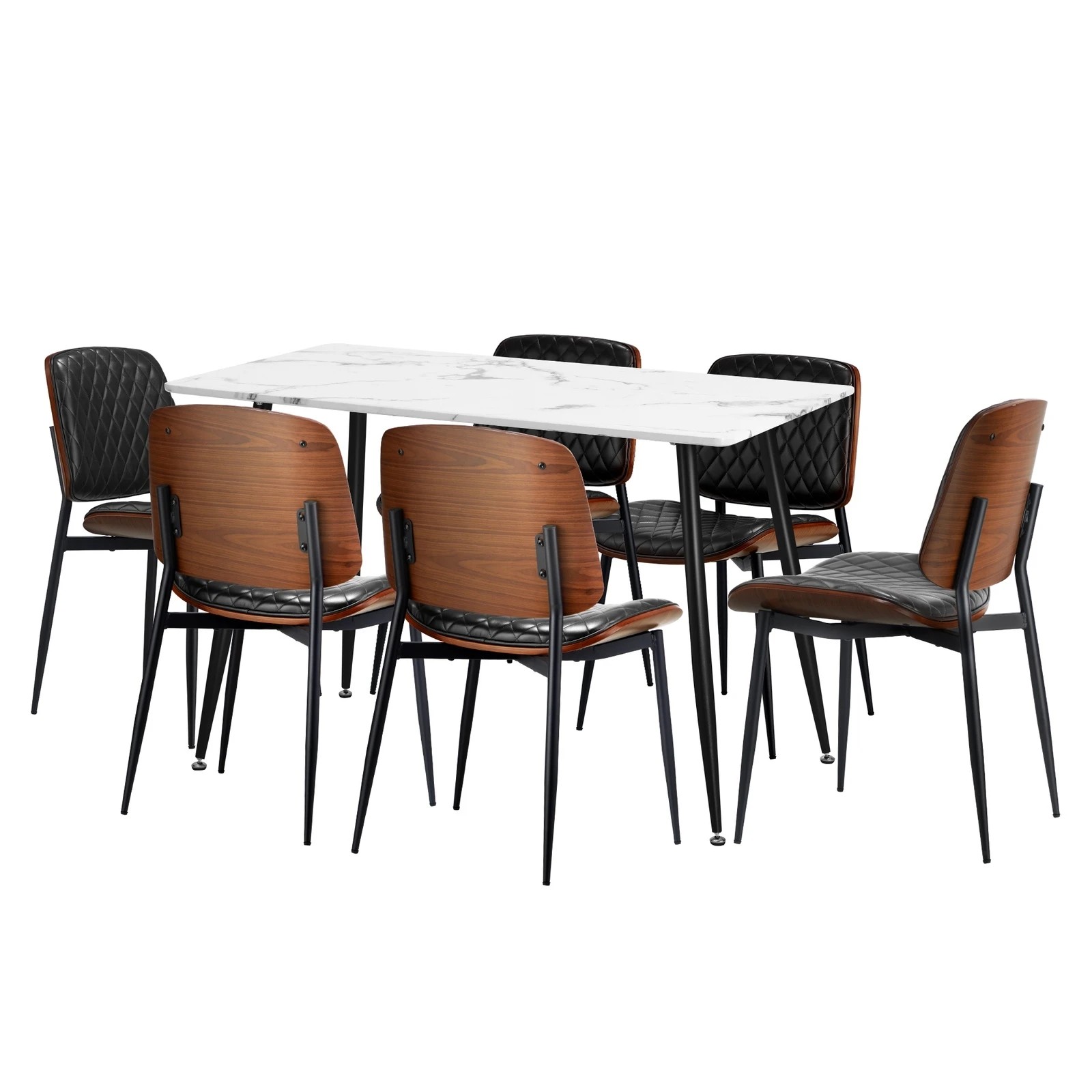 9 Oikiture 120cm Rectangle Dining Table with 6PCS Dining Chairs PU - Black, 9 of 9