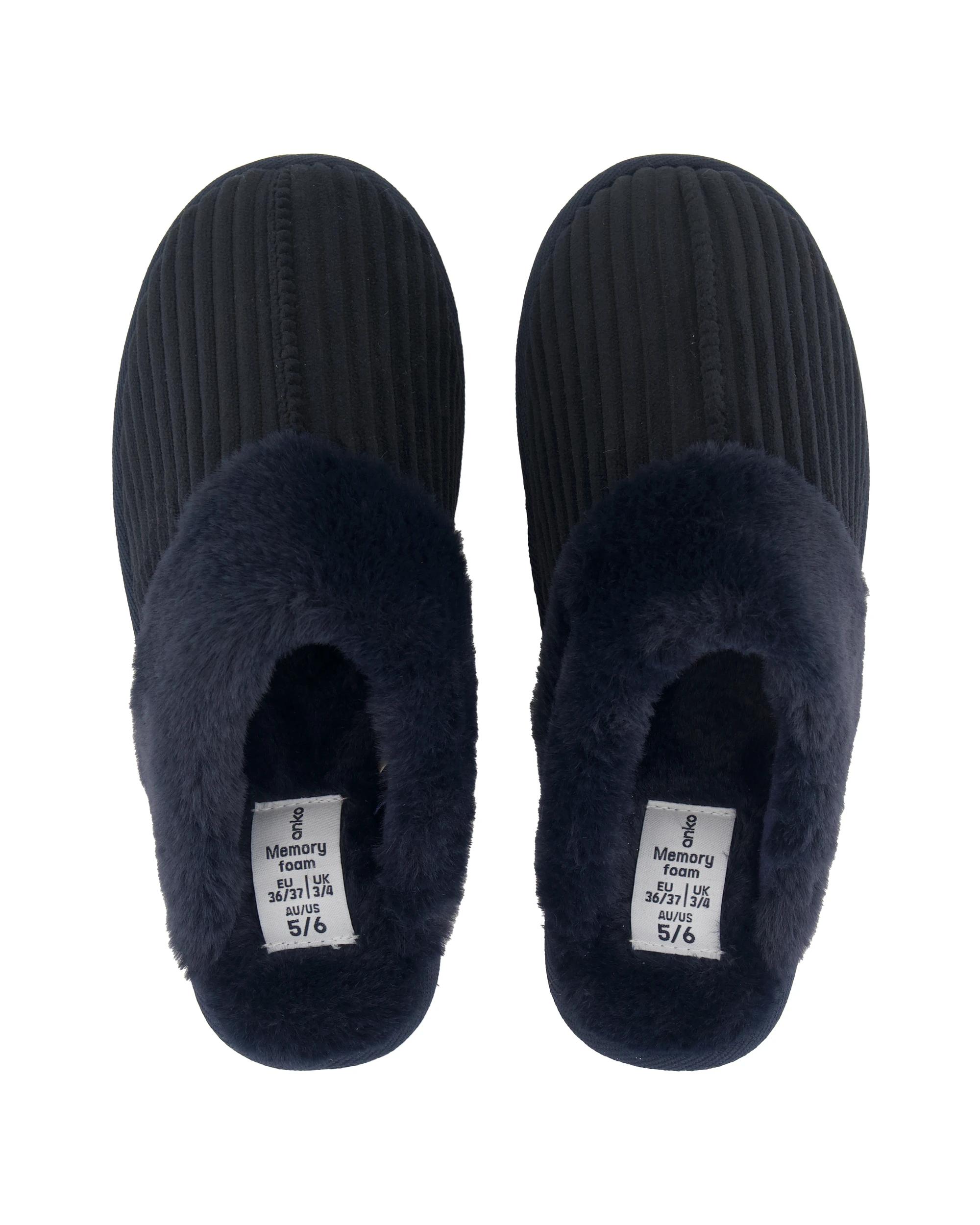 2 Melange Faux Fur Scuffs Blu Night, 2 of 3