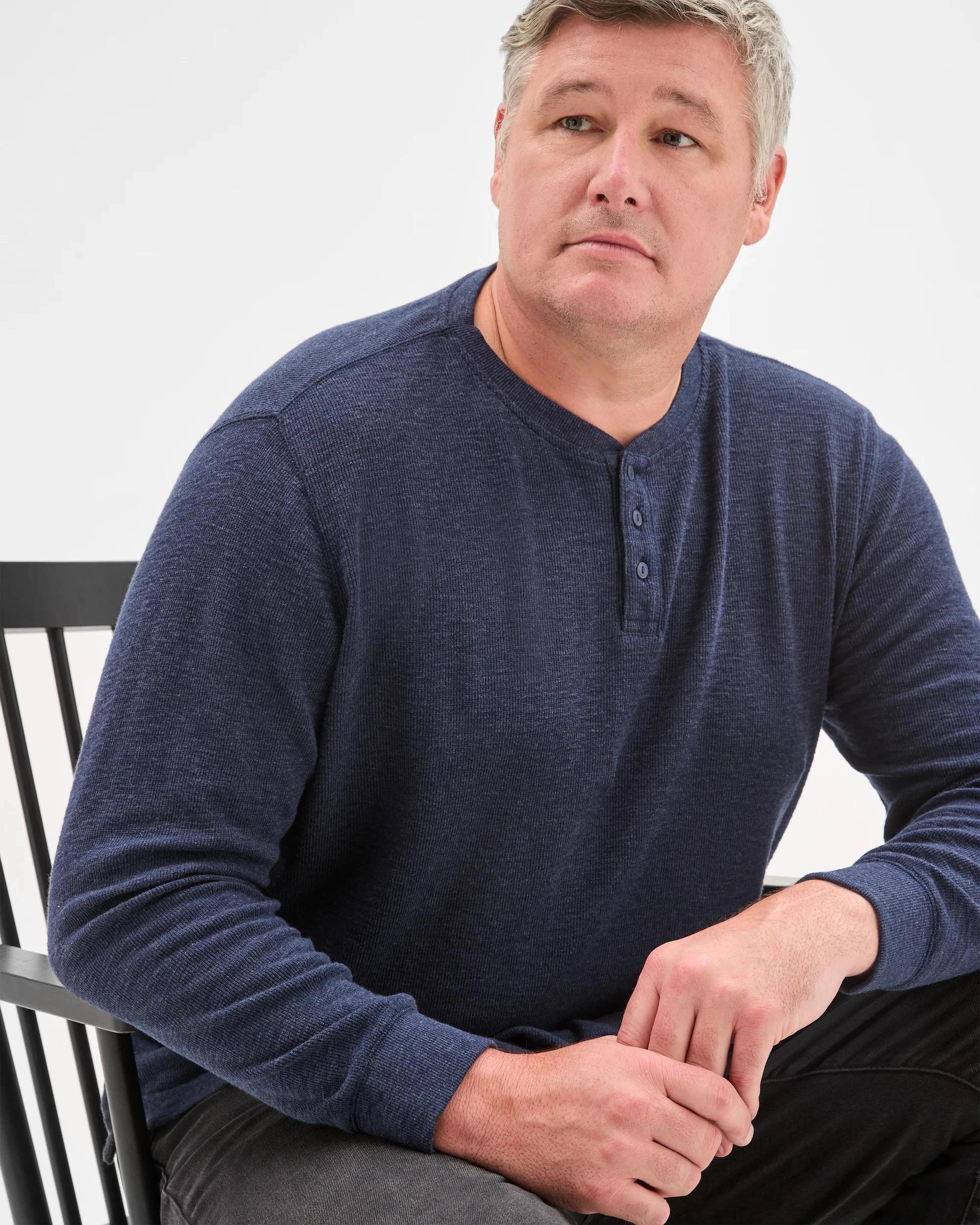 1 Target Man Plus Plus Size Australian Cotton Long Sleeve Waffle Henley T-Shirt NAVY MARLE, 1 of 6