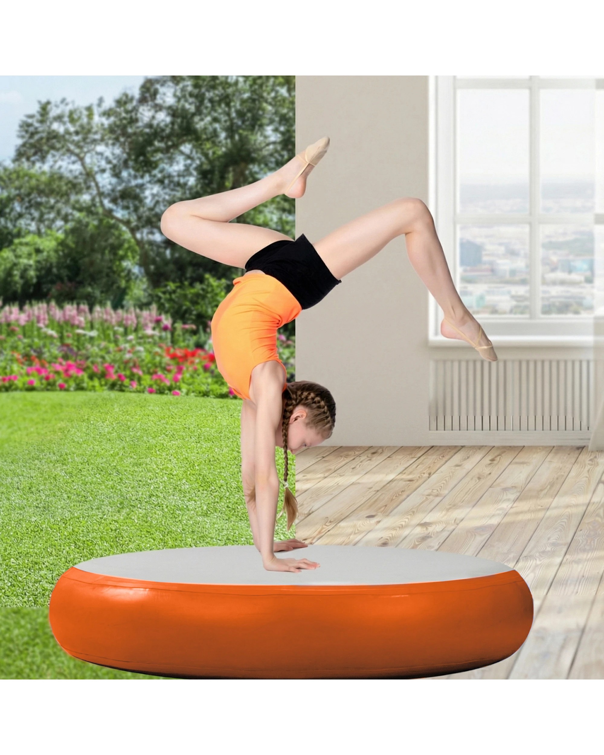 4 Powertrain 1m x 20cm Airtrack Spot Round Inflatable Gymnastics Tumbling Mat Air Track Exercise Yoga Mat - Orange, 4 of 4