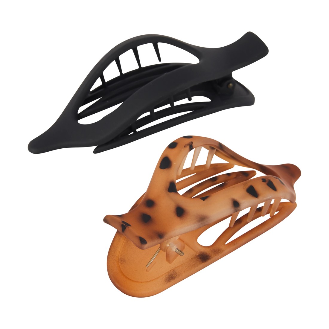 2 OXX Haircare 2 Pack Oval Claw Clip - Black and Leopard, 2 of 3