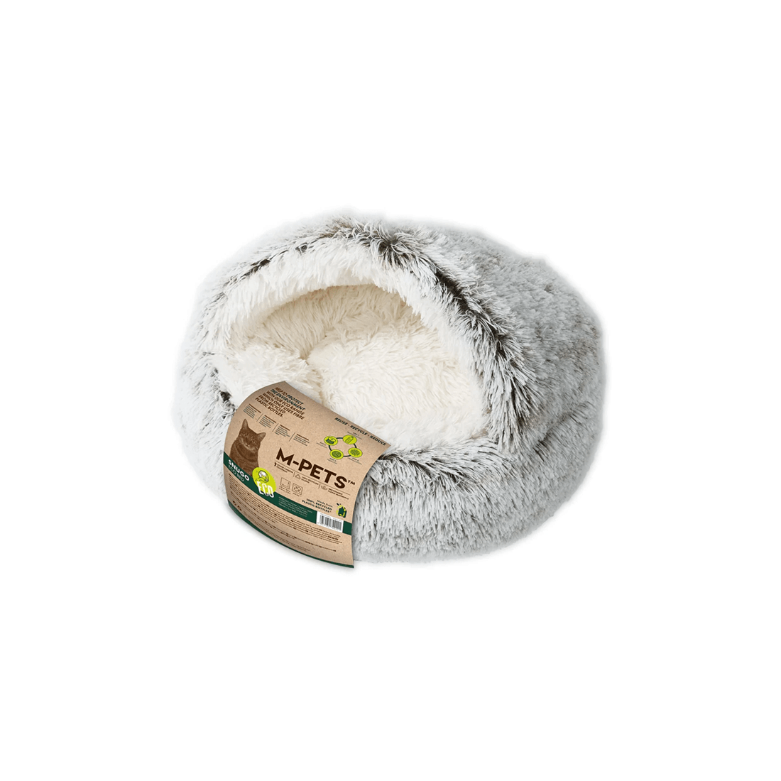 1 M-pets Snugo Eco Cat Fleece Hooded Calming Sleeping Bed 50x30cm - Grey, 1 of 3