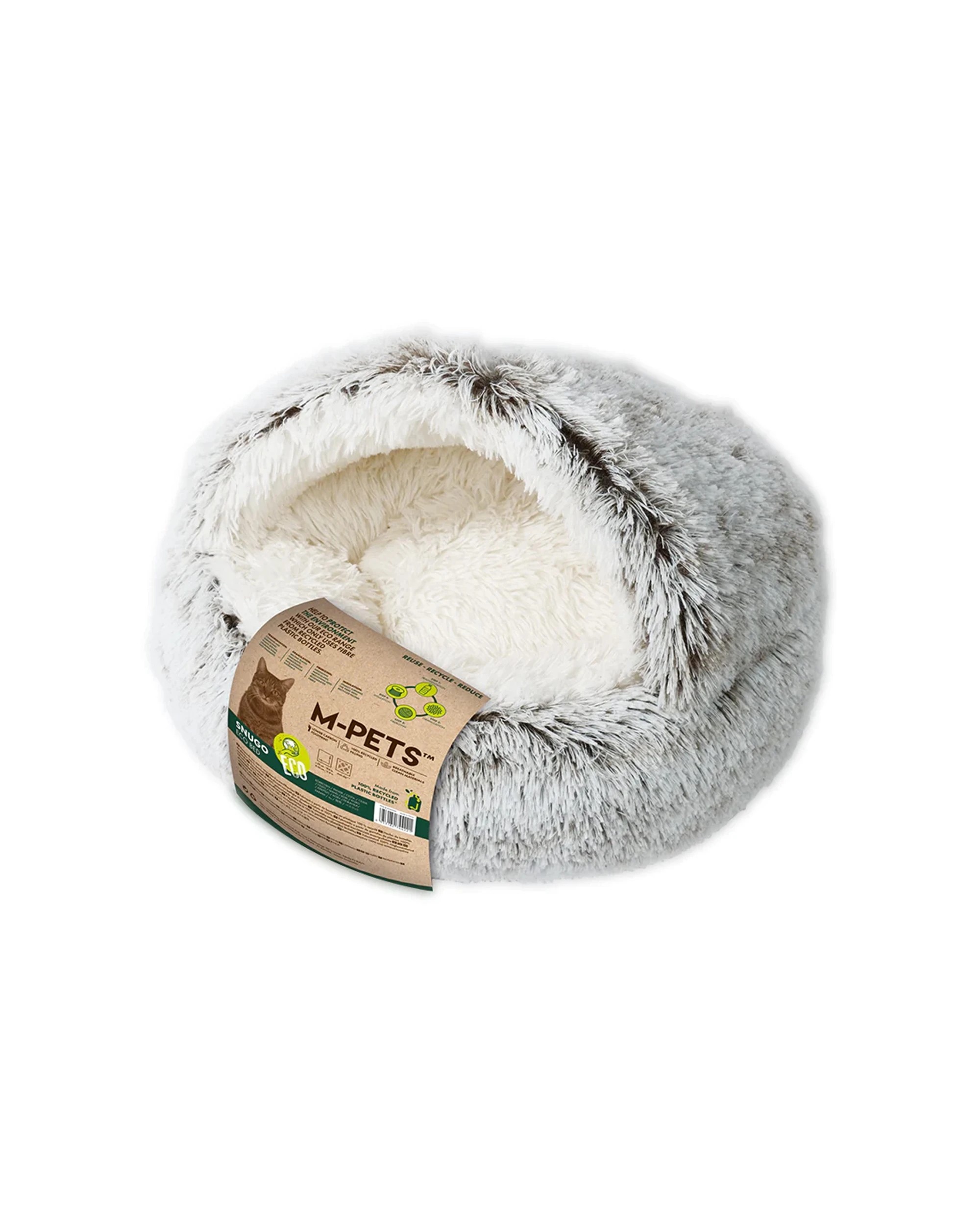 1 M-pets Snugo Eco Cat Fleece Hooded Calming Sleeping Bed 50x30cm - Grey, 1 of 3