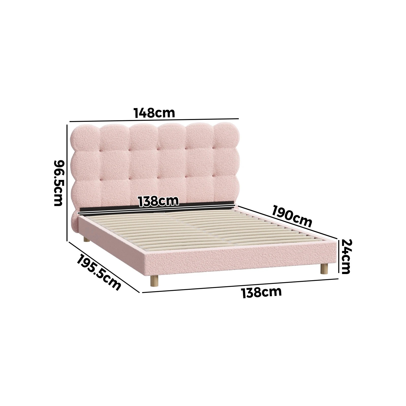 10 Oikiture Double Bed Tufted Bedhead Boucle Bed Frame
 - Pink, 10 of 10