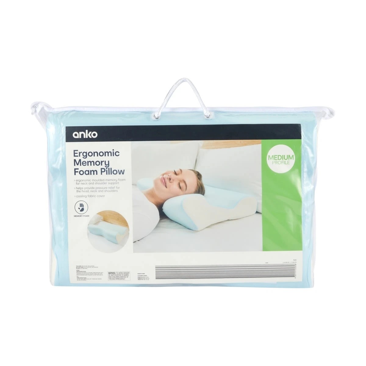 10 Ergonomic Memory Foam Pillow - Medium Profile, Blue and White, 10 of 10