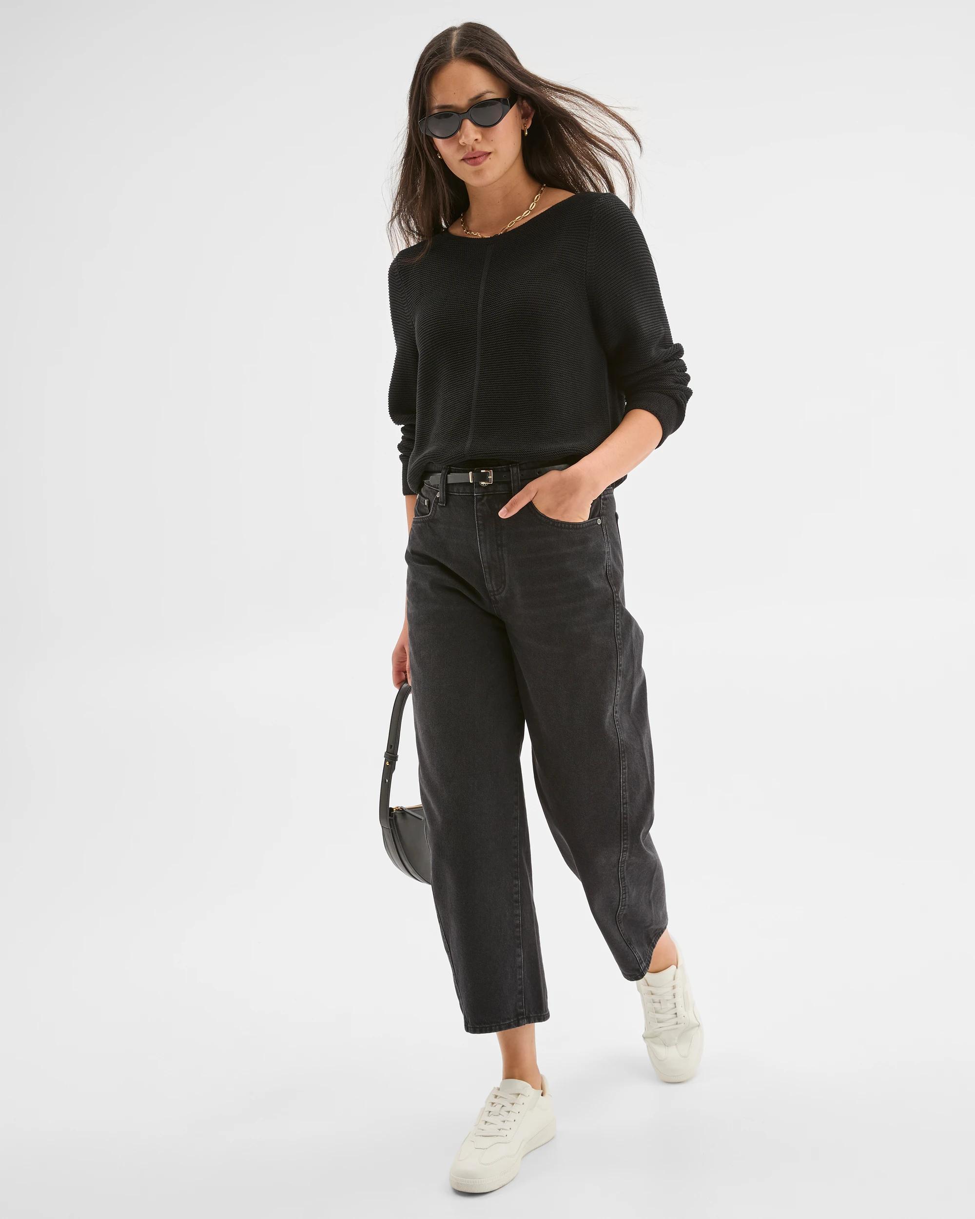 1 Target Woman Australian Cotton Blend Ottoman Twist Jumper BLACK, 1 of 5