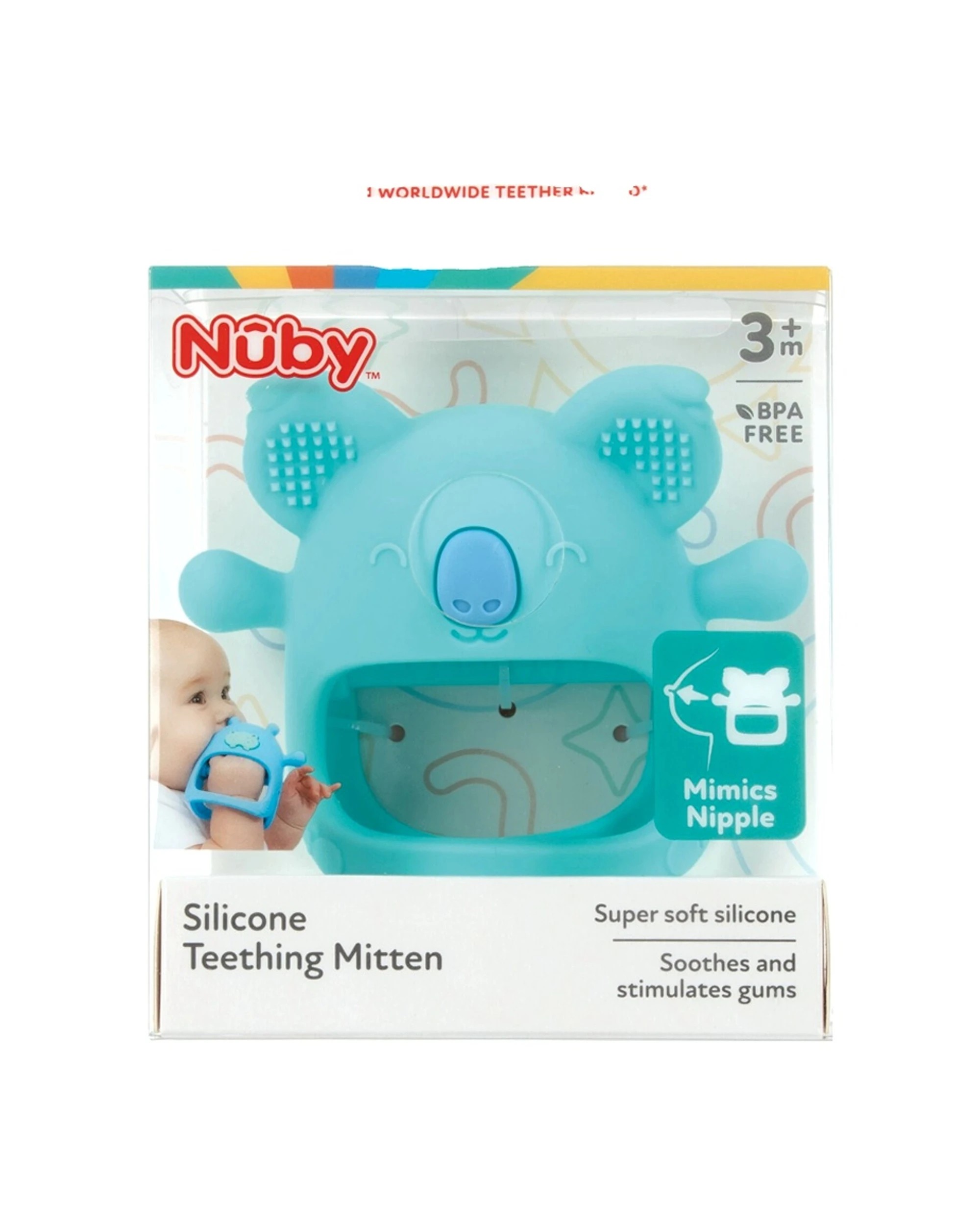 1 Nuby Mini Koala Silicone Teething Mitt Soft Textured Baby Teething - Green, 1 of 1