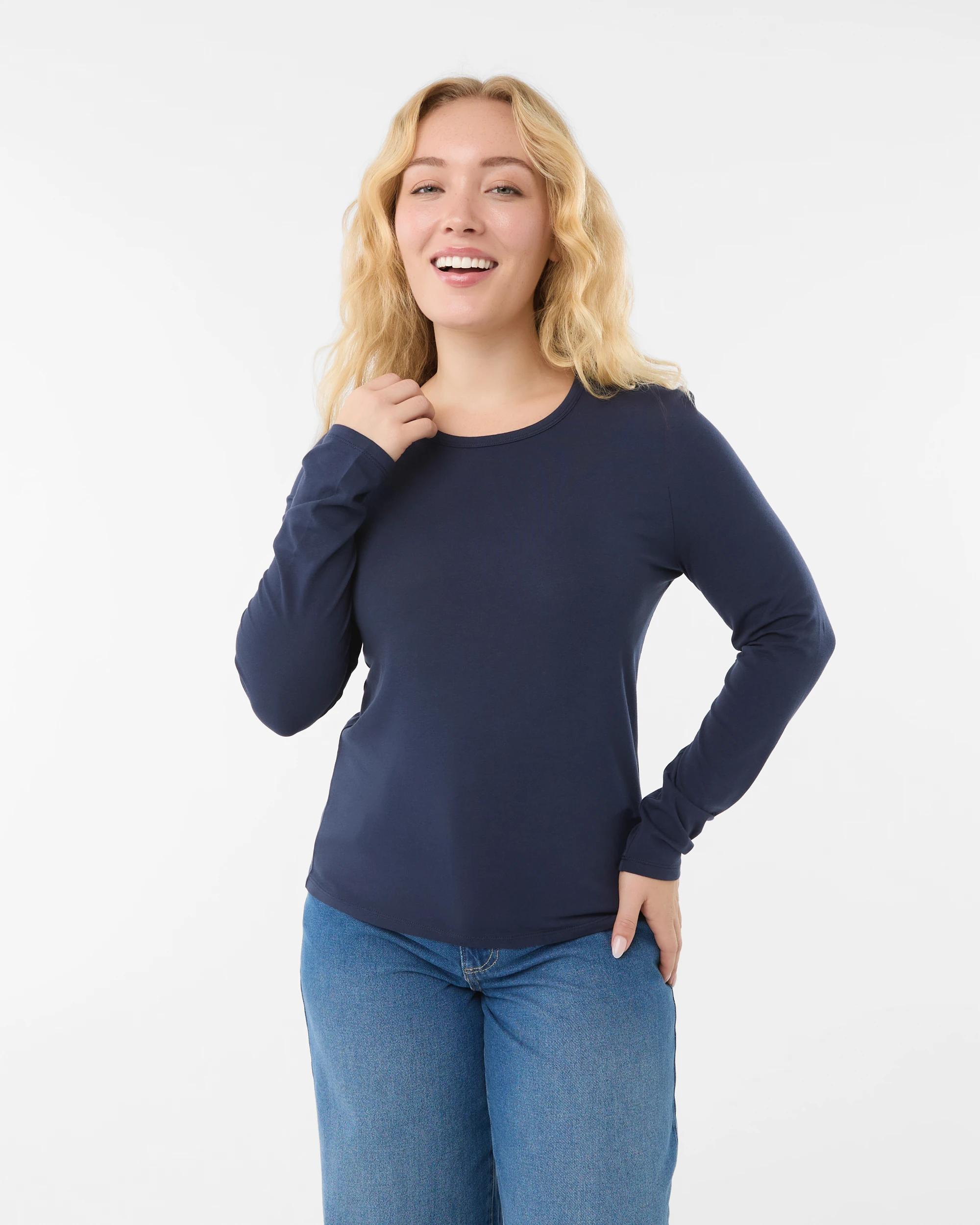 1 Long Sleeve Stretch Crew Neck T-shirt Navy Blaze, 1 of 6