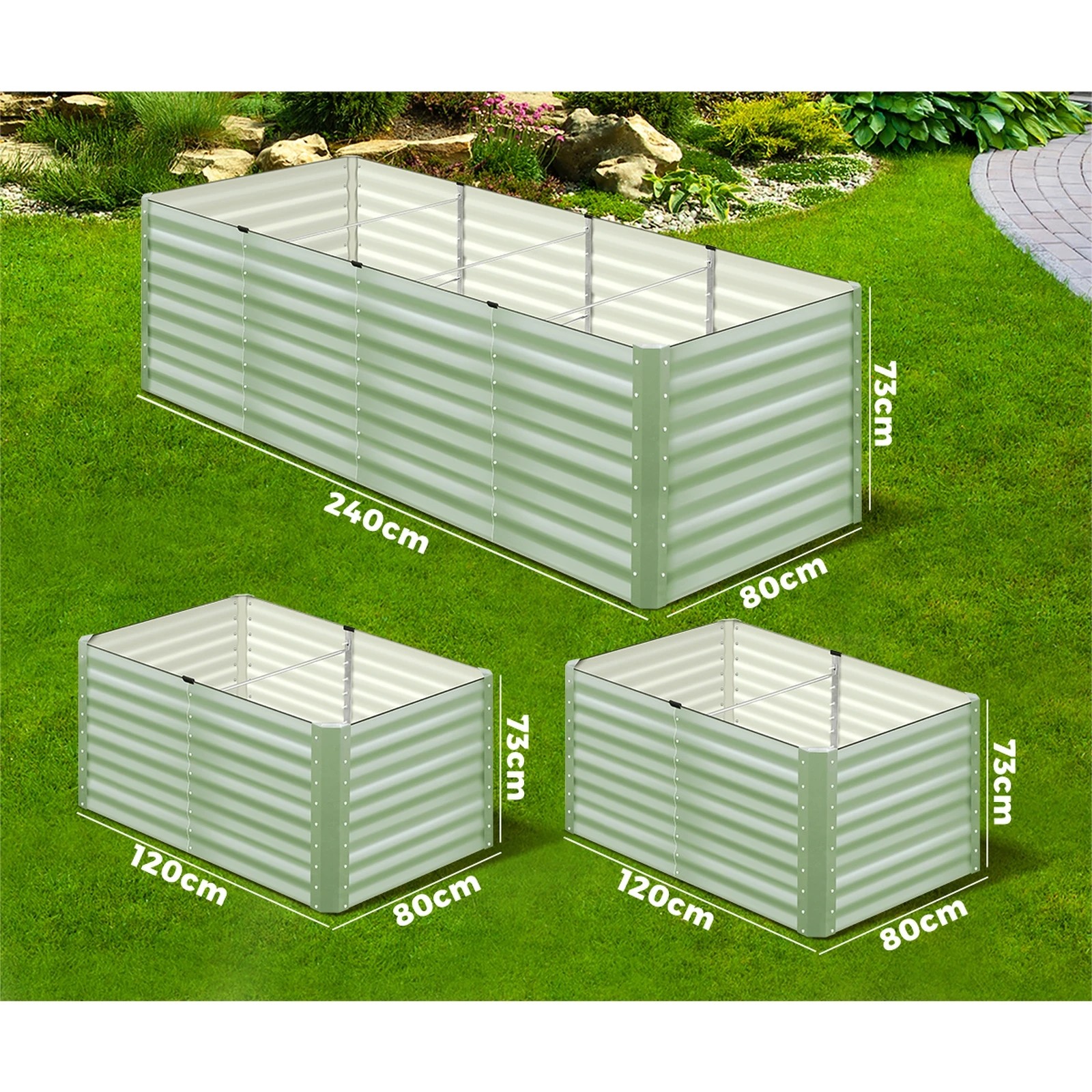 4 Livsip Garden Bed 240x80x73CM Raised Container Vegetable Planter Box - Green, 4 of 8