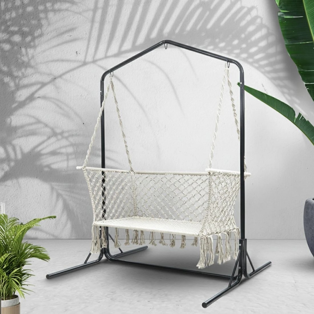 7 Gardeon Hammock Chair with Stand Macrame Outdoor Garden 2 Seater Cream - Multi, 7 of 7