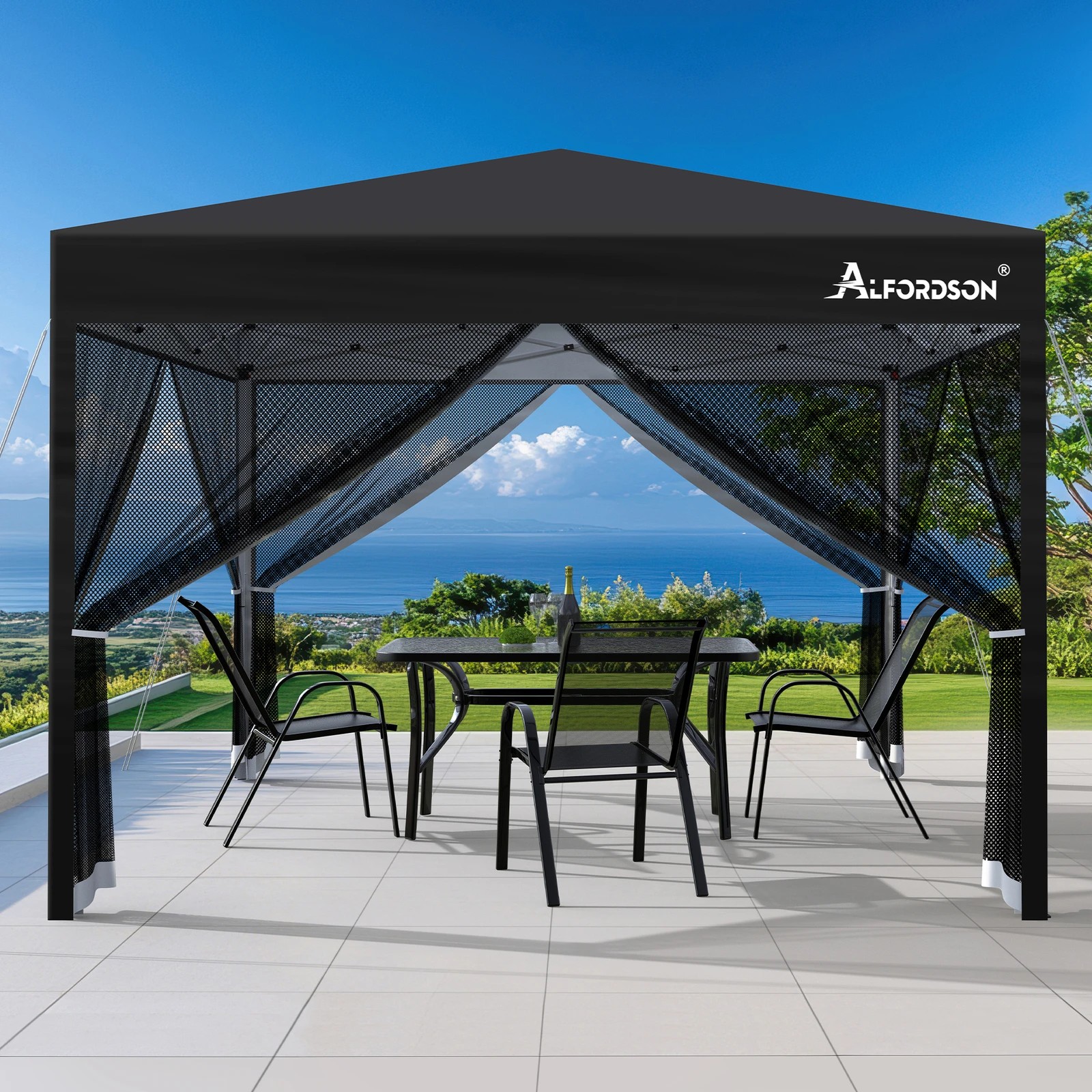 3 Alfordson Pop Up Marquee Outdoor Tent Mesh Wall 3x3m Gazebo - Black, 3 of 10