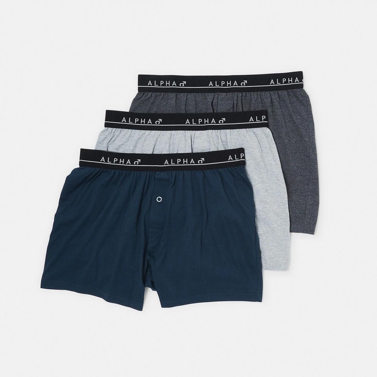 1 3 Pack Plain Jersey Boxers GREY NAVY CHARCOAL, 1 of 7