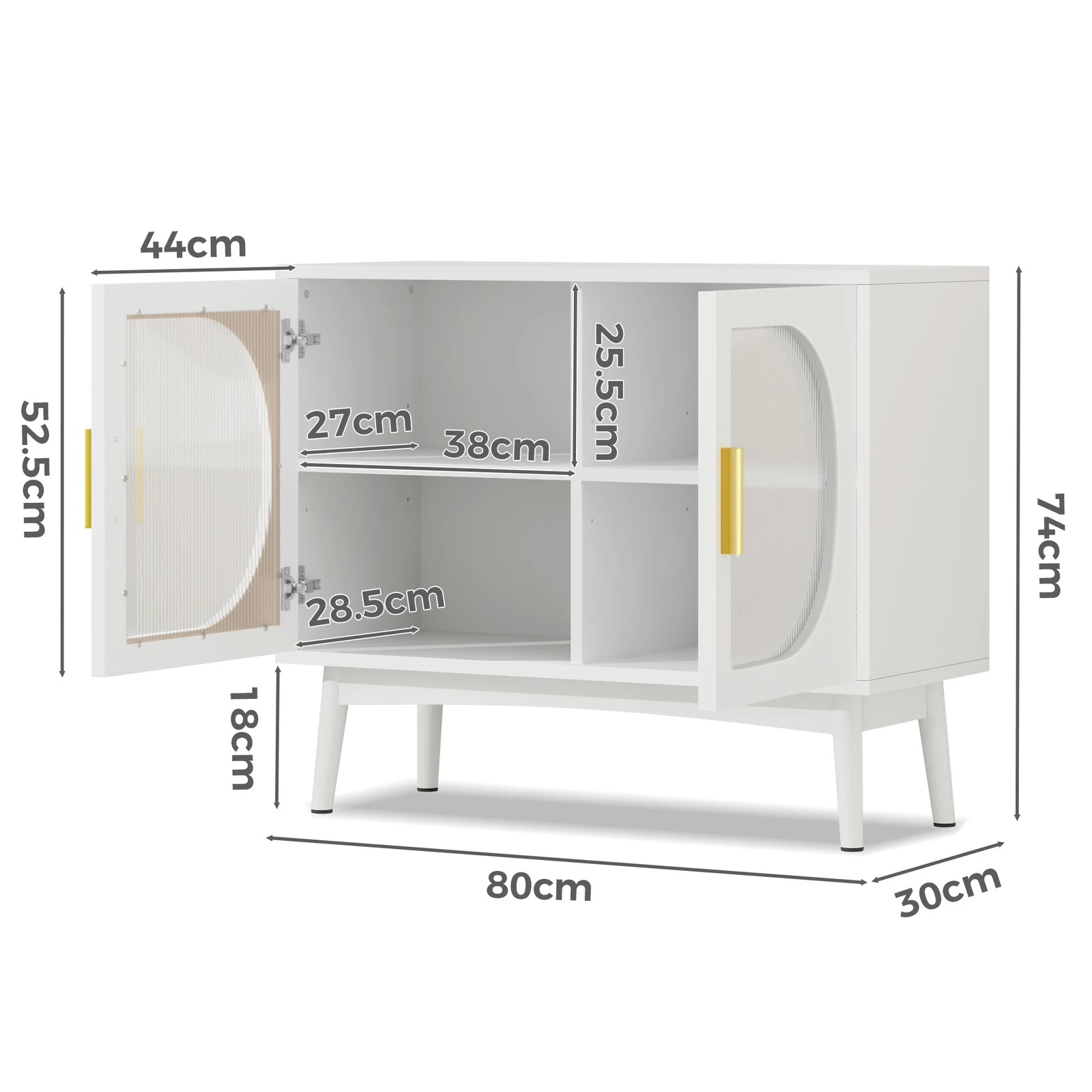 8 Alfordson Buffet Sideboard 2 Doors Cabinet Fluted Doors - White, 8 of 9