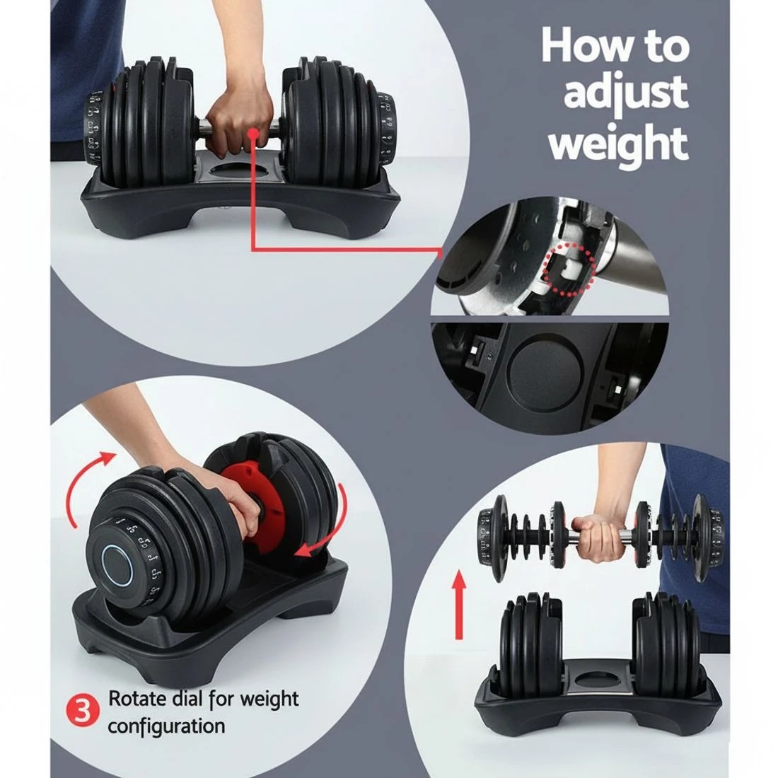 6 Everfit 24kg Dumbbells Adjustable Dumbbell Weight Plates Home Gym 2pcs - Multi, 6 of 6