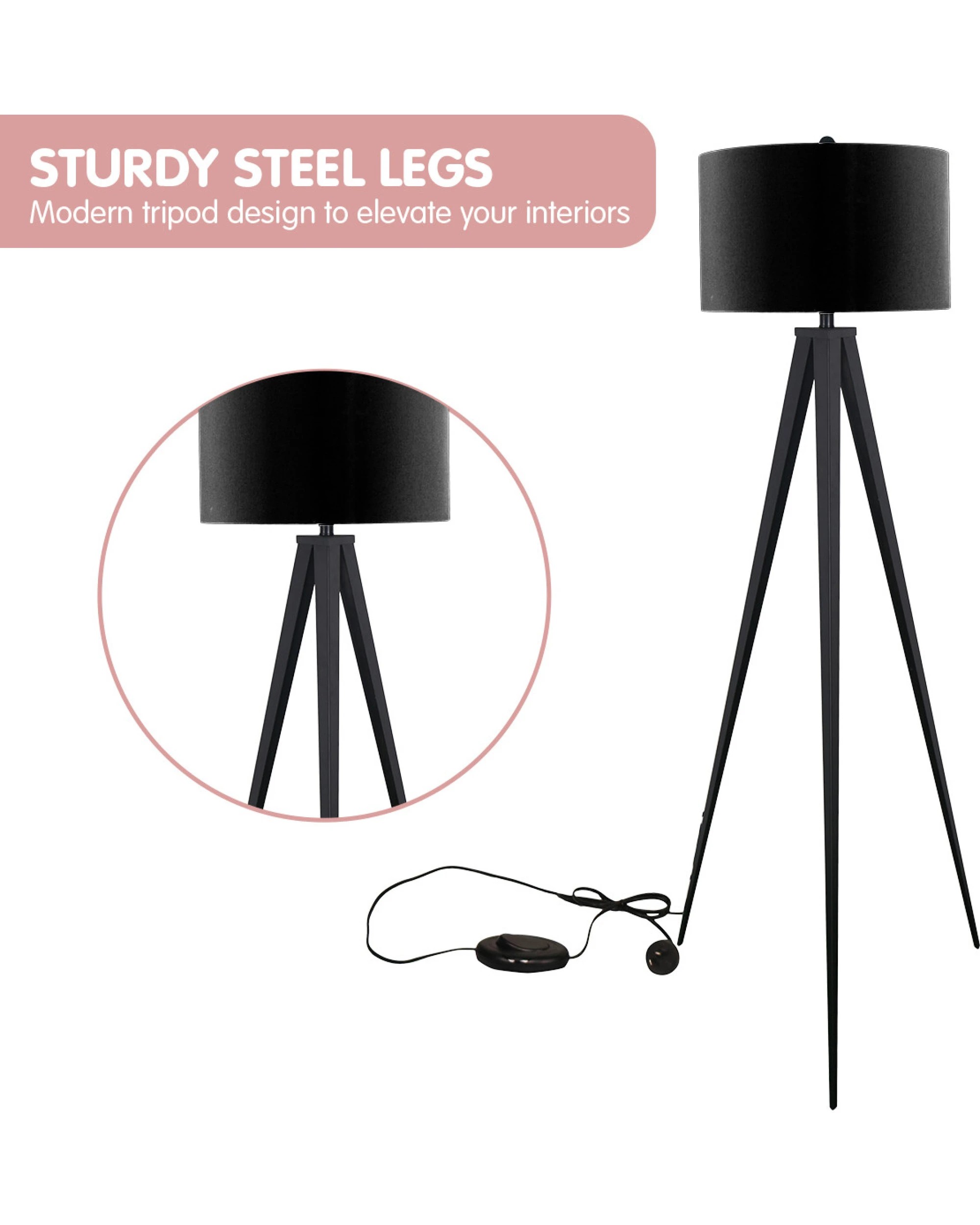 6 Sarantino Minimalist Modern Tripod Floor Lamp Black, 6 of 6